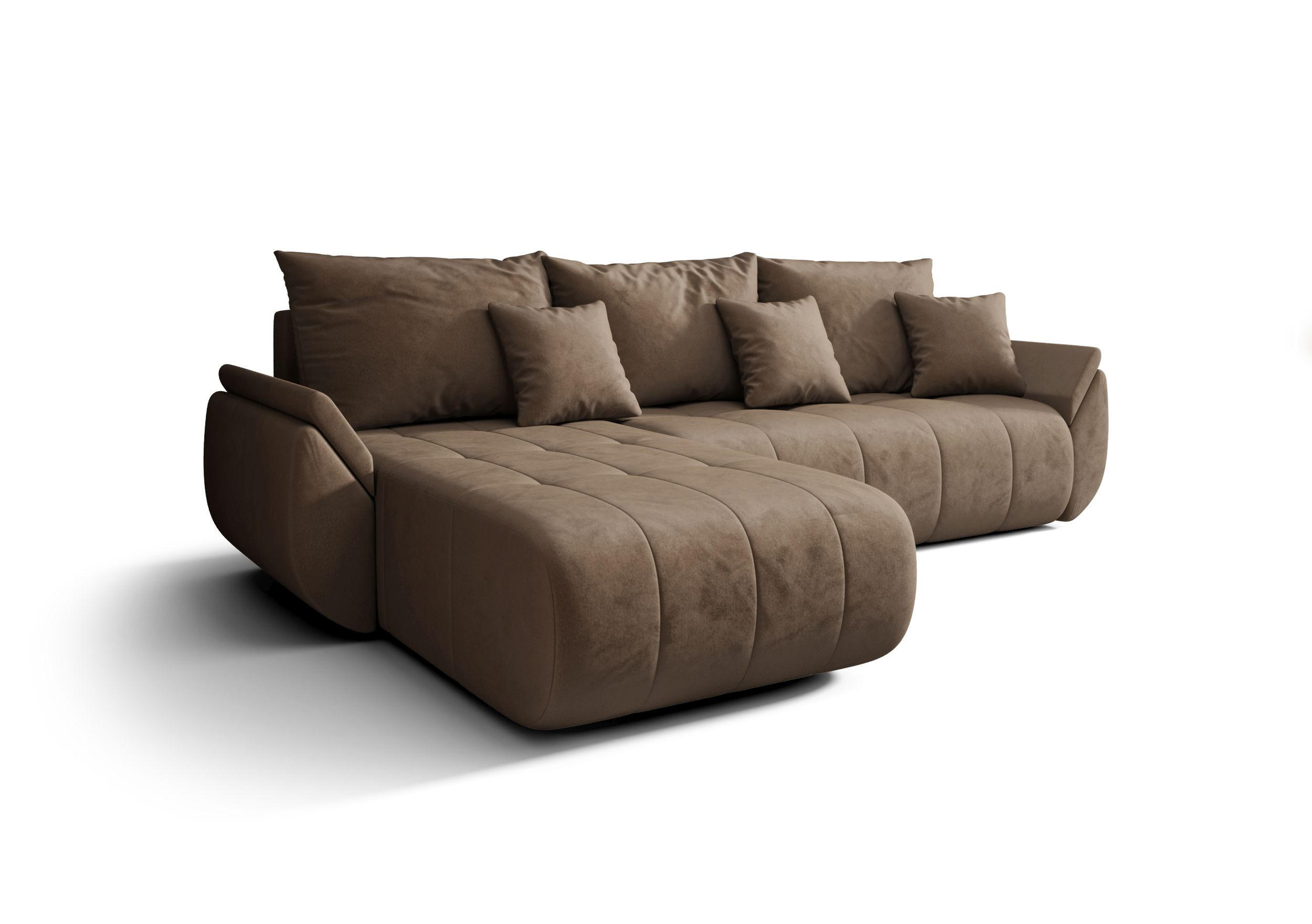 Cornero ROHOVÁ pohovka SYDNEY levá hnědá samet Monolith 9 - funkce spaní, úložný prostor