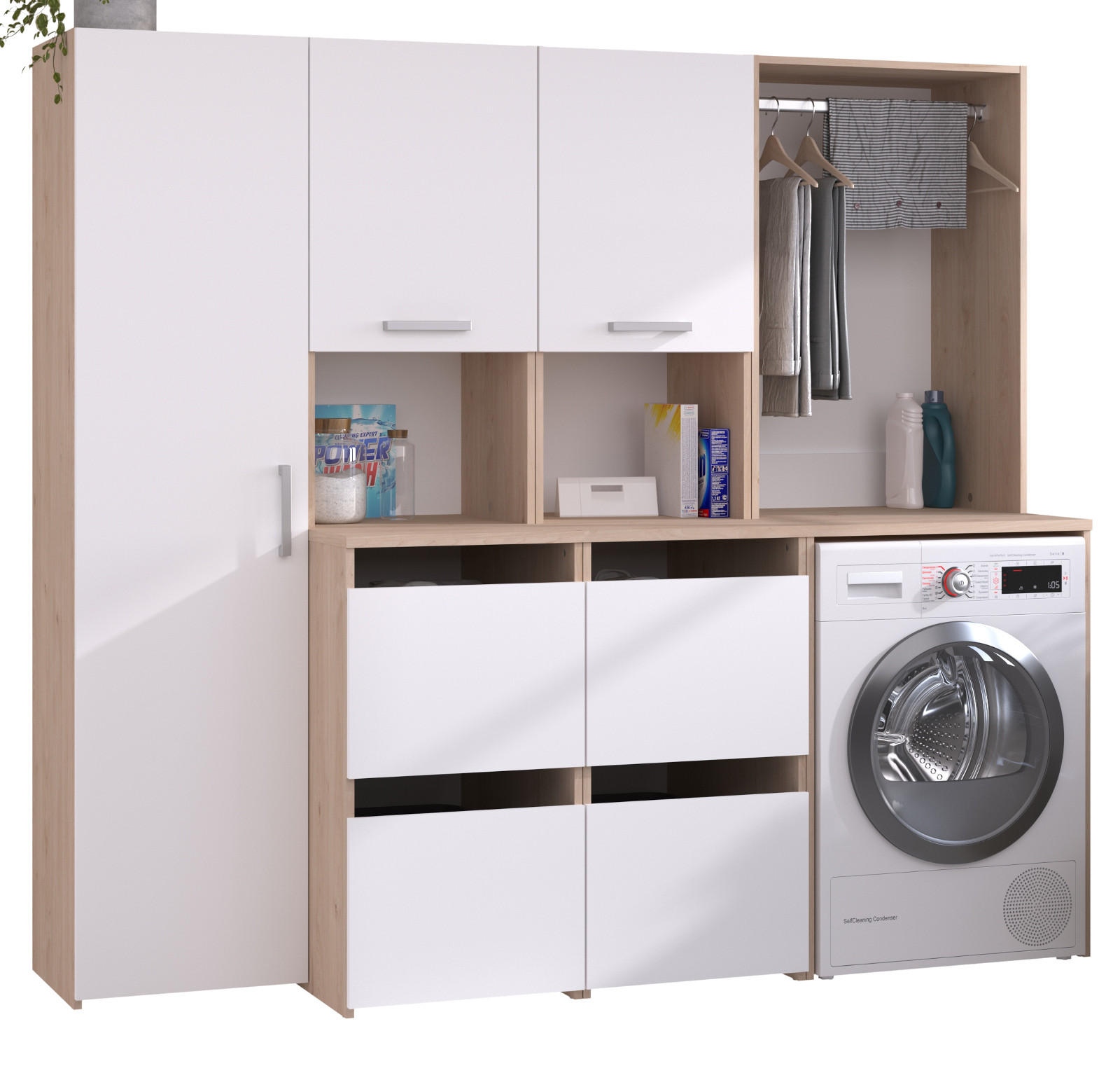 Parisot Meuble Waschmaschinenschrank Weiß, Eiche 204x184x67 cm