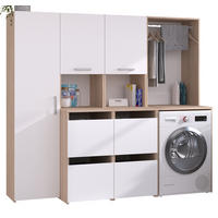 WASCHMASCINENSCHRANK weiß, Eiche Jackson, Umbauschrank Set 3-teilig 204 cm mit viel Stauraum - Eichefarben/Silberfarben, Holzwerkstoff/Kunststoff (204/184/67cm) - Parisot Meuble