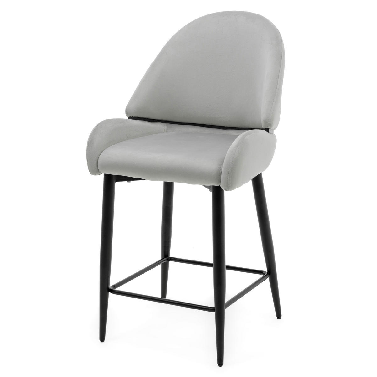 BARHOCKER BERGAMO gepolsterter mit Steppung - hellgrau - Samt Velour - Hellgrau/Schwarz, Textil/Metall (56/106/61cm) - NEW HOME