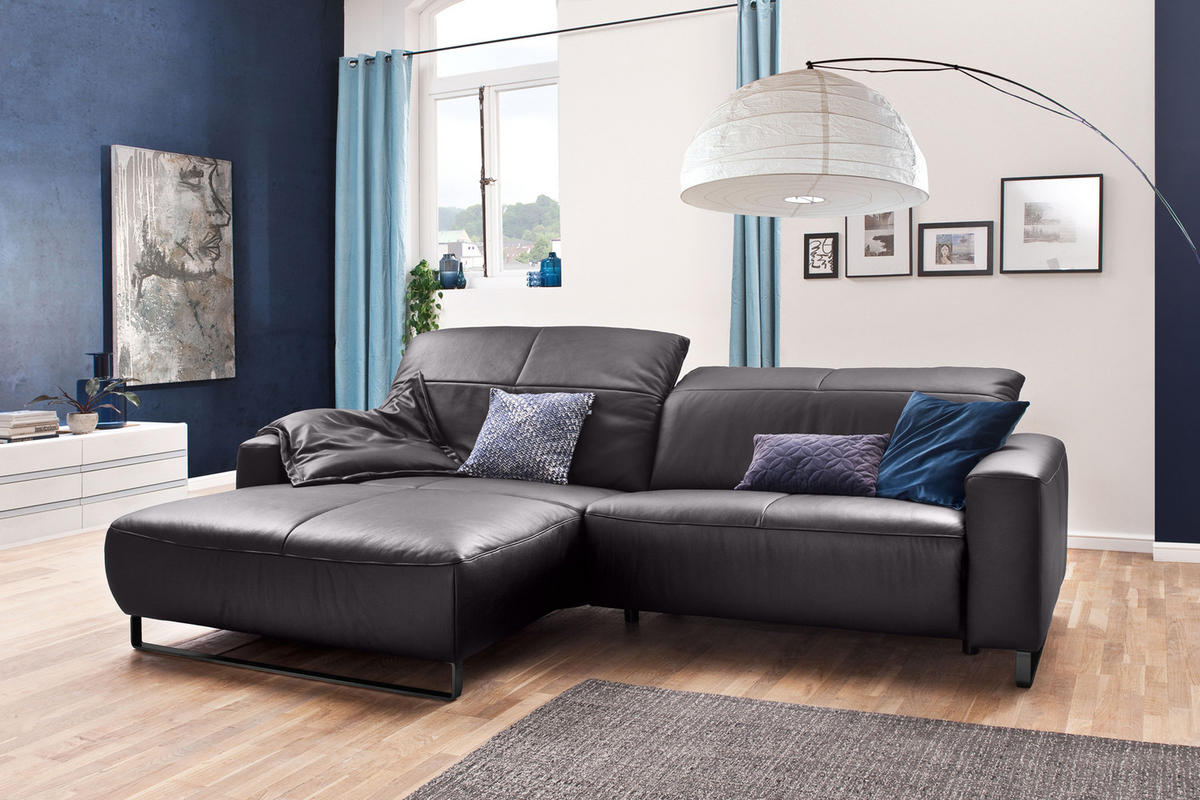 ECKSOFA MIT SITZTIEFENVERSTELLUNG YORK Taupe Leder - Taupe/Schwarz, Leder (284/180cm) - KAWOLA