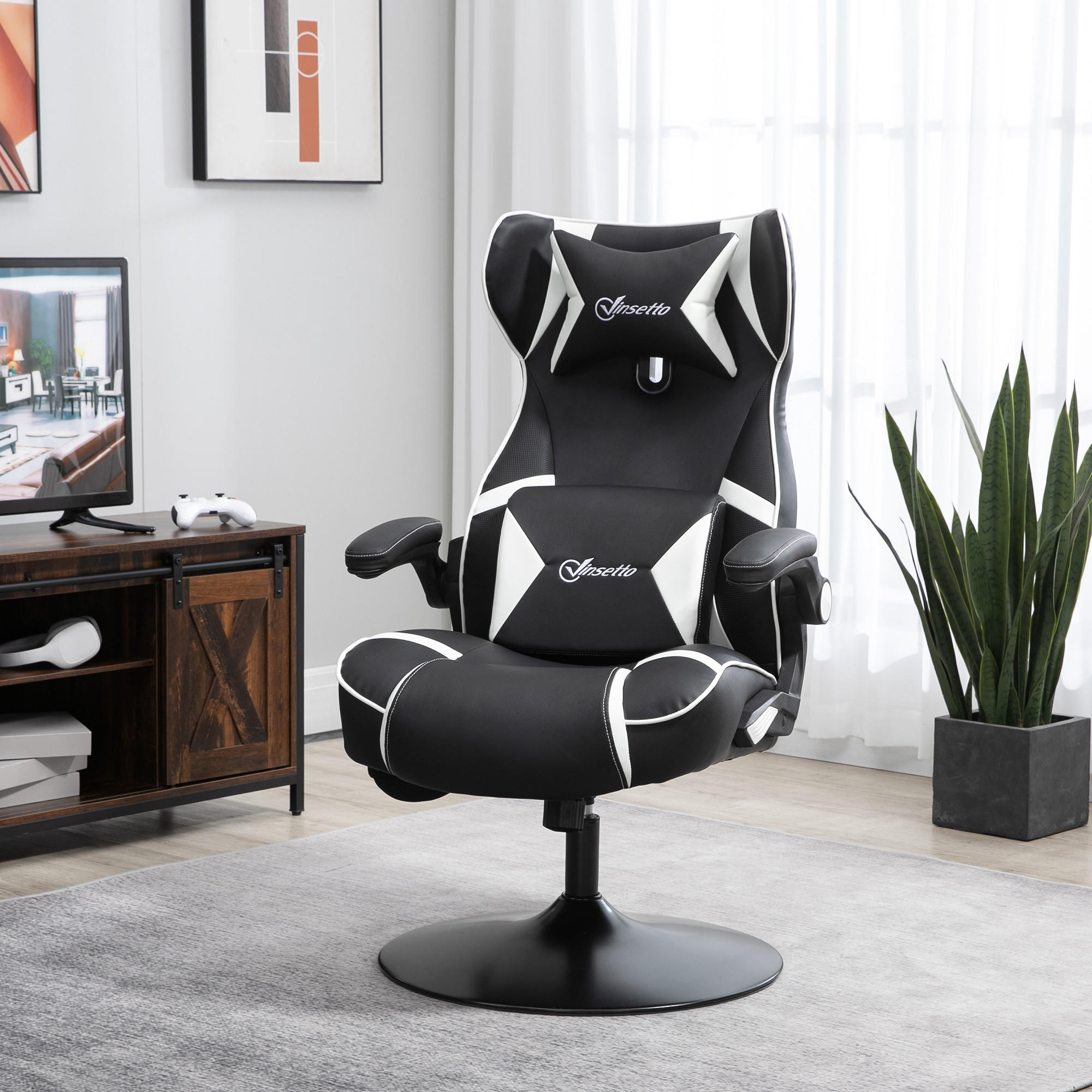 GAMING Stuhl, Kunstleder, Weiß+Schwarz - Schwarz/Weiß, Leder (73/118/69cm) - Vinsetto