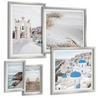 BILDER SET 5er Set - 50x50 cm & 20x30 cm & 40x60 cm Silberner Rahmen - Meeresarchitektur Santorin - Silberfarben, Kunststoff (40/60cm) - TULUP