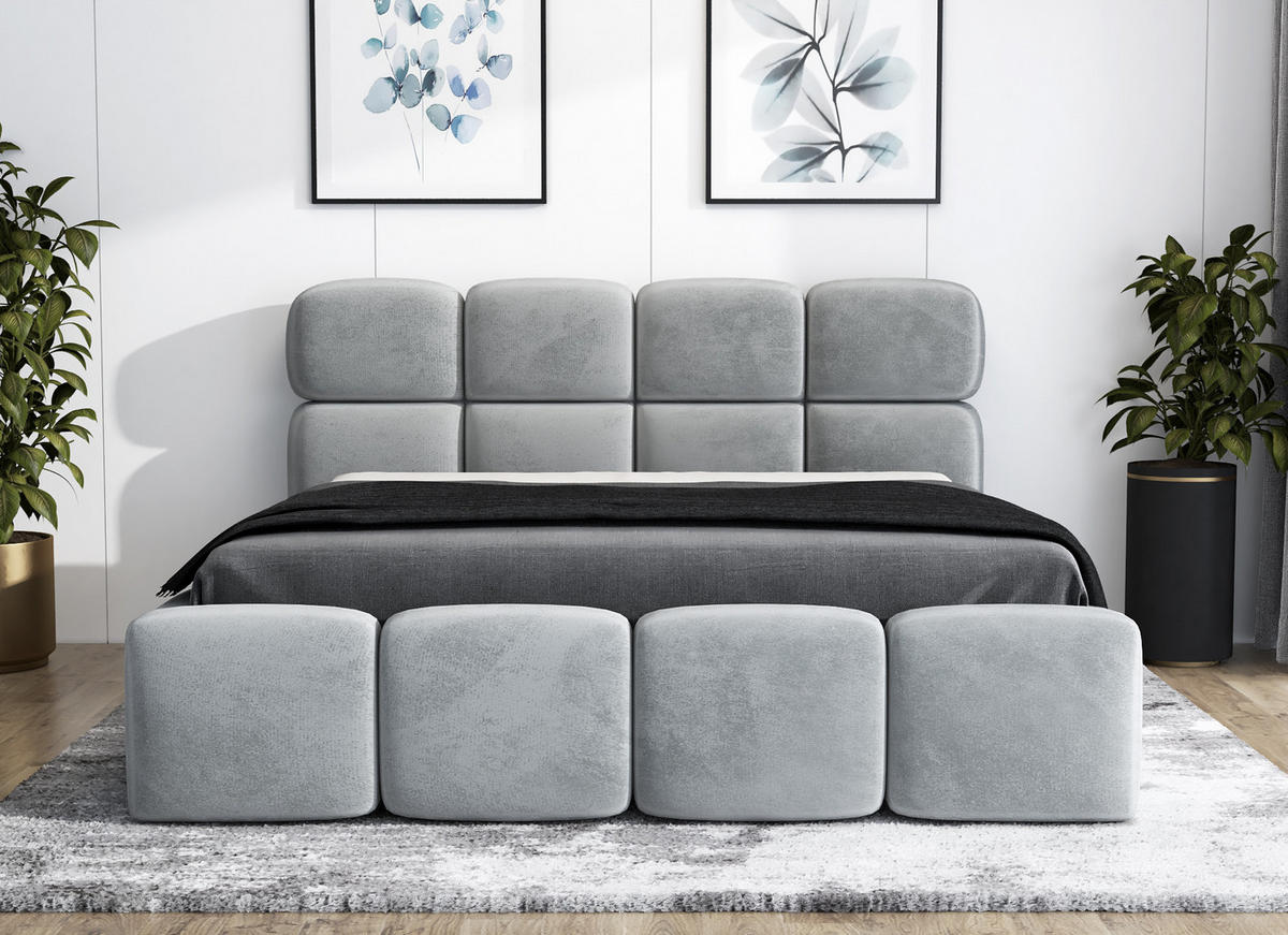 POLSTERBETT MONAKO 160x200 Hellgrau - Hellgrau, Textil (160/200cm) - A&J MöbelLand