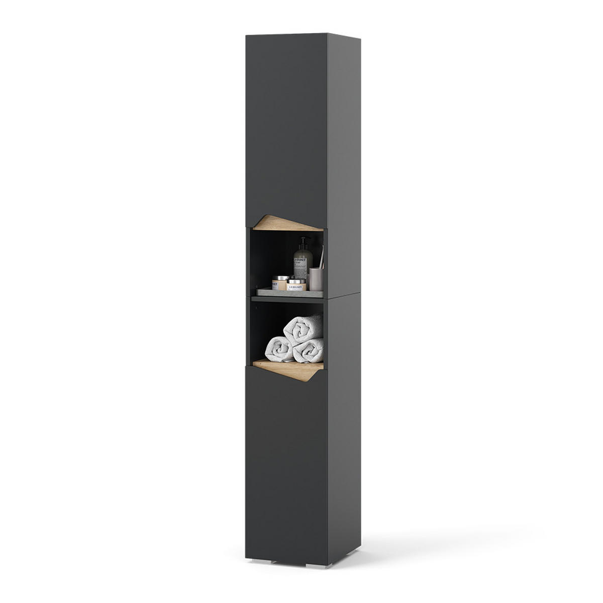 BADSCHRANK Marelle Anthrazit 30 x 180 cm mit Türen und offenen Fächern - Anthrazit, Holzwerkstoff (30/180/35cm) - Vicco