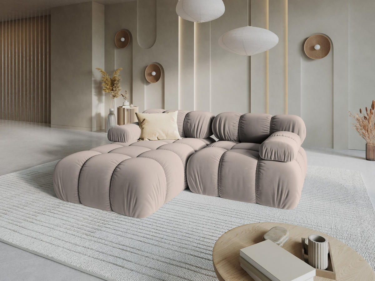 MODULARES-ECKSOFA links Bellis aus Samt beige 3 Sitzplätze - Beige, Textil (157/191cm) - Micadoni