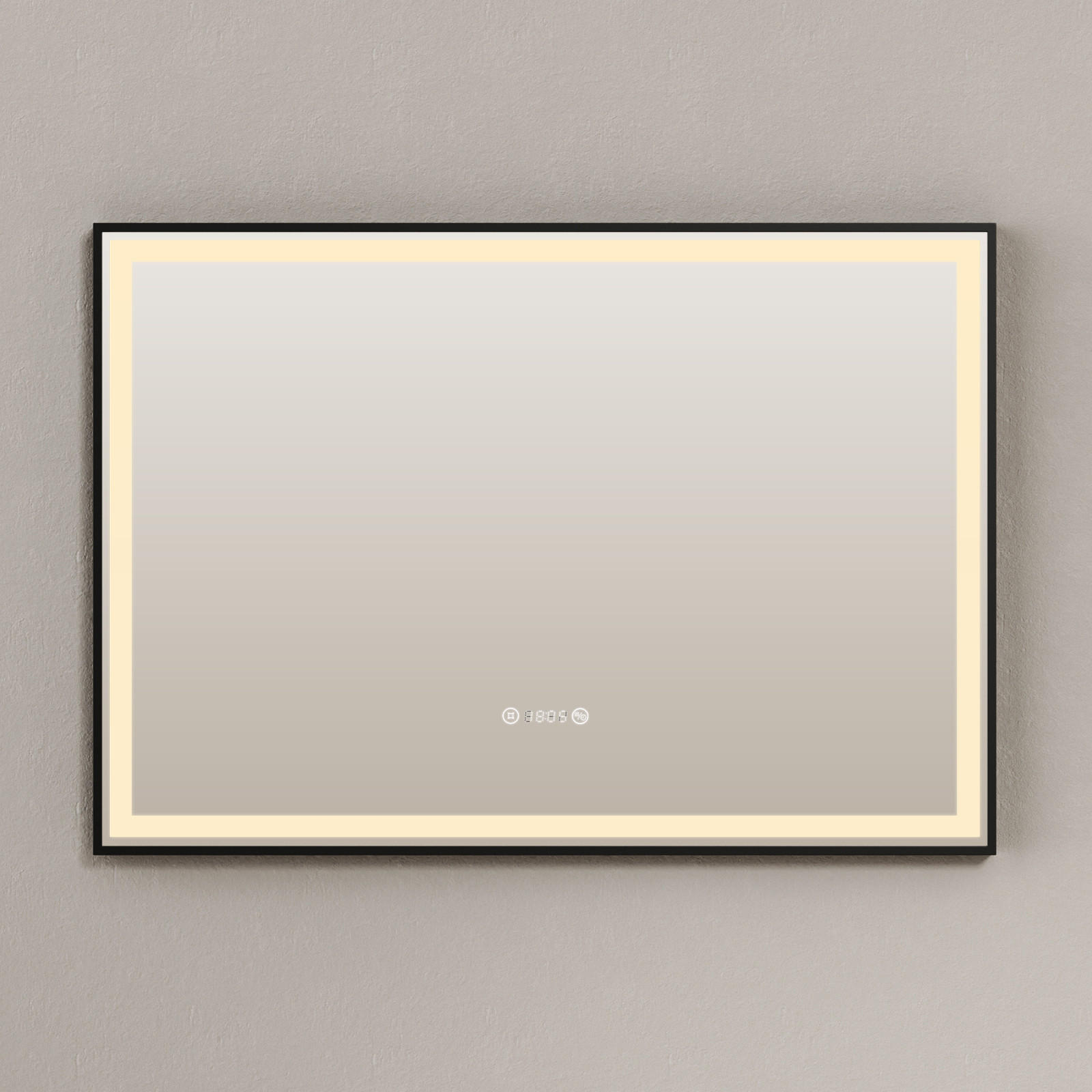 BADSPIEGEL mit Beleuchtung Schwarzer Rahmen 100/70 cm - Weiß, Glas (70/4/100cm) - EMKE