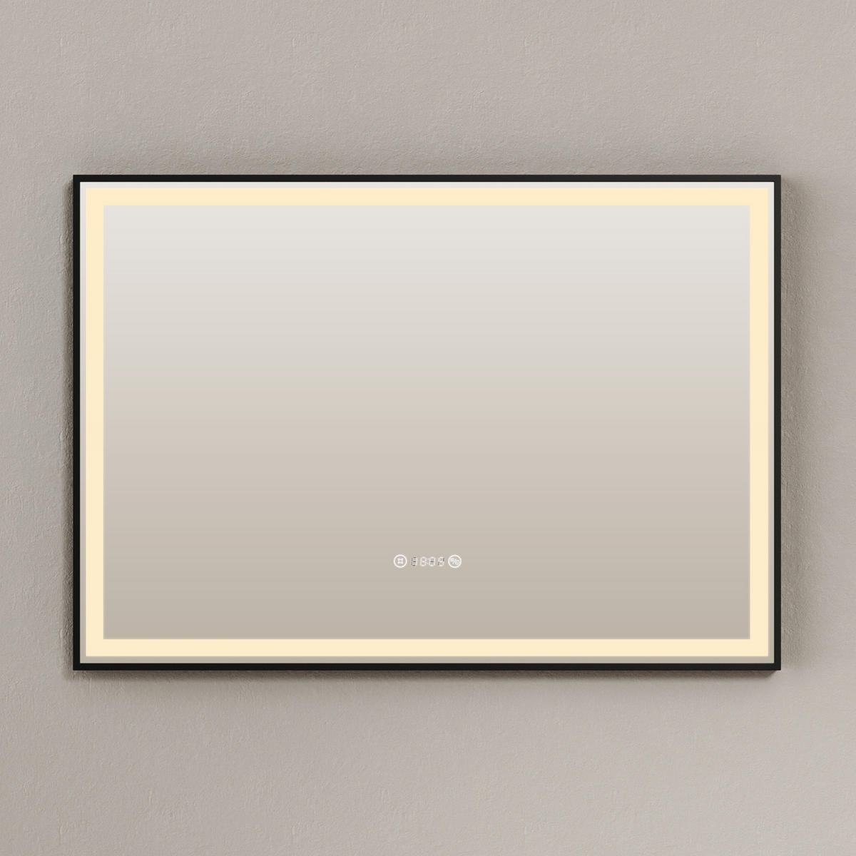 BADSPIEGEL mit Beleuchtung Schwarzer Rahmen 100/70 cm - Weiß, Glas (70/4/100cm) - EMKE