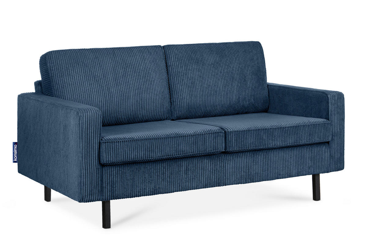 2-SITZER-SOFA INVIA Klassische-Stil mit Armlehnen, Feinkord-Stoff, Dunkelblau - Schwarz/Dunkelblau, Textil (164/87/98cm) - KONSIMO®