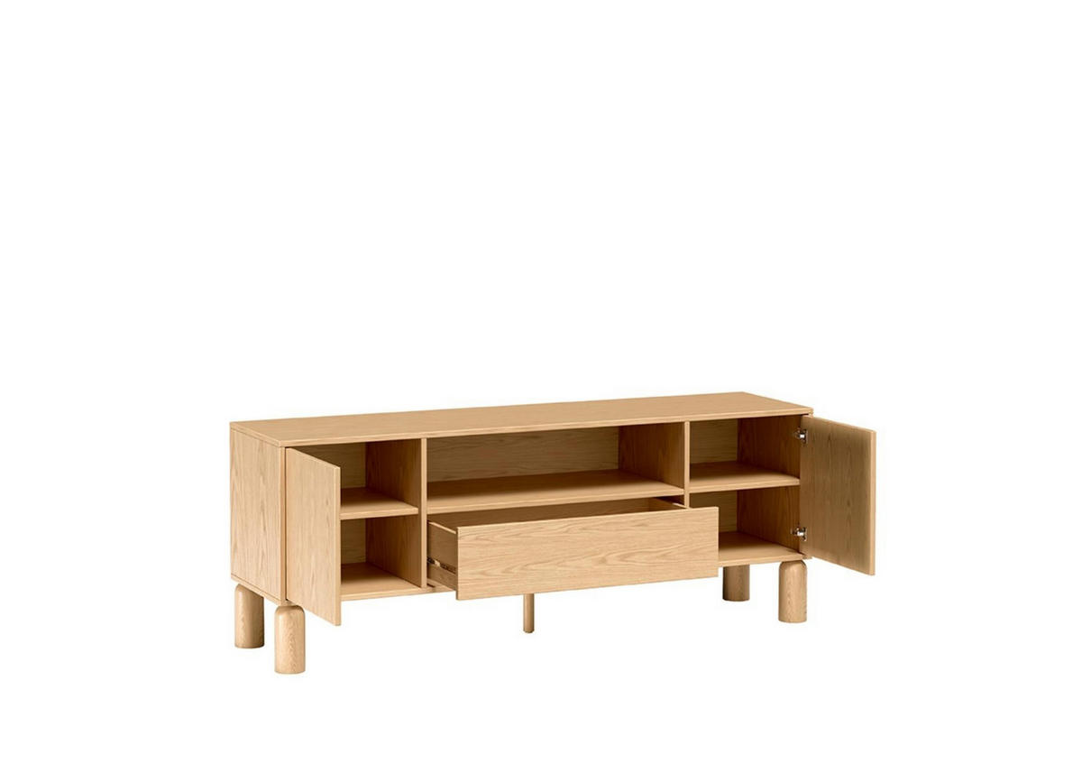RTV-SCHRANK Sanden Eiche, dreitürige TV-Tisch mit Schublade - Eichefarben, Holzwerkstoff (160/61/41cm) - Bettso