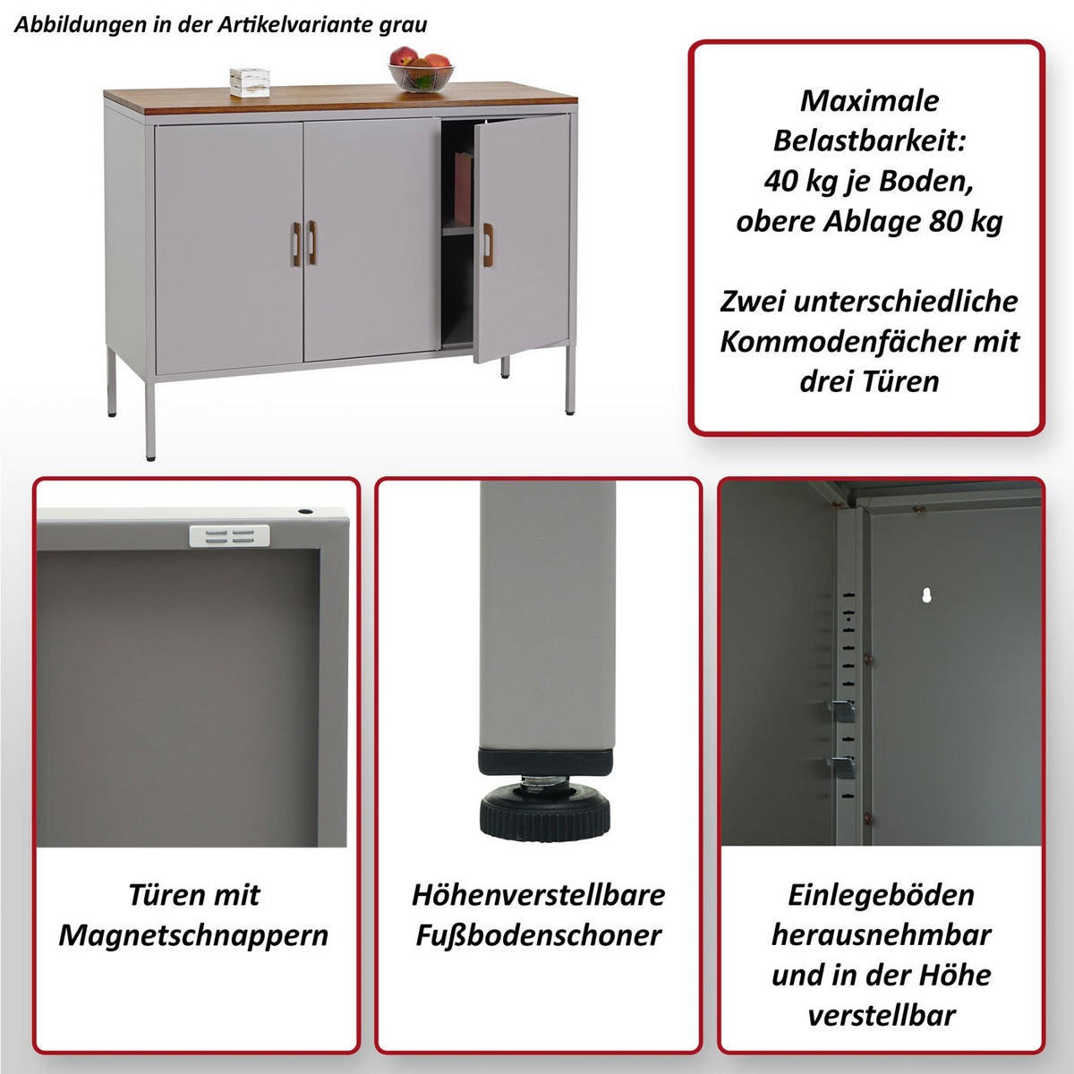 KOMMODE -3 Weiß - Weiß, Metall (120/90/40cm) - MCW