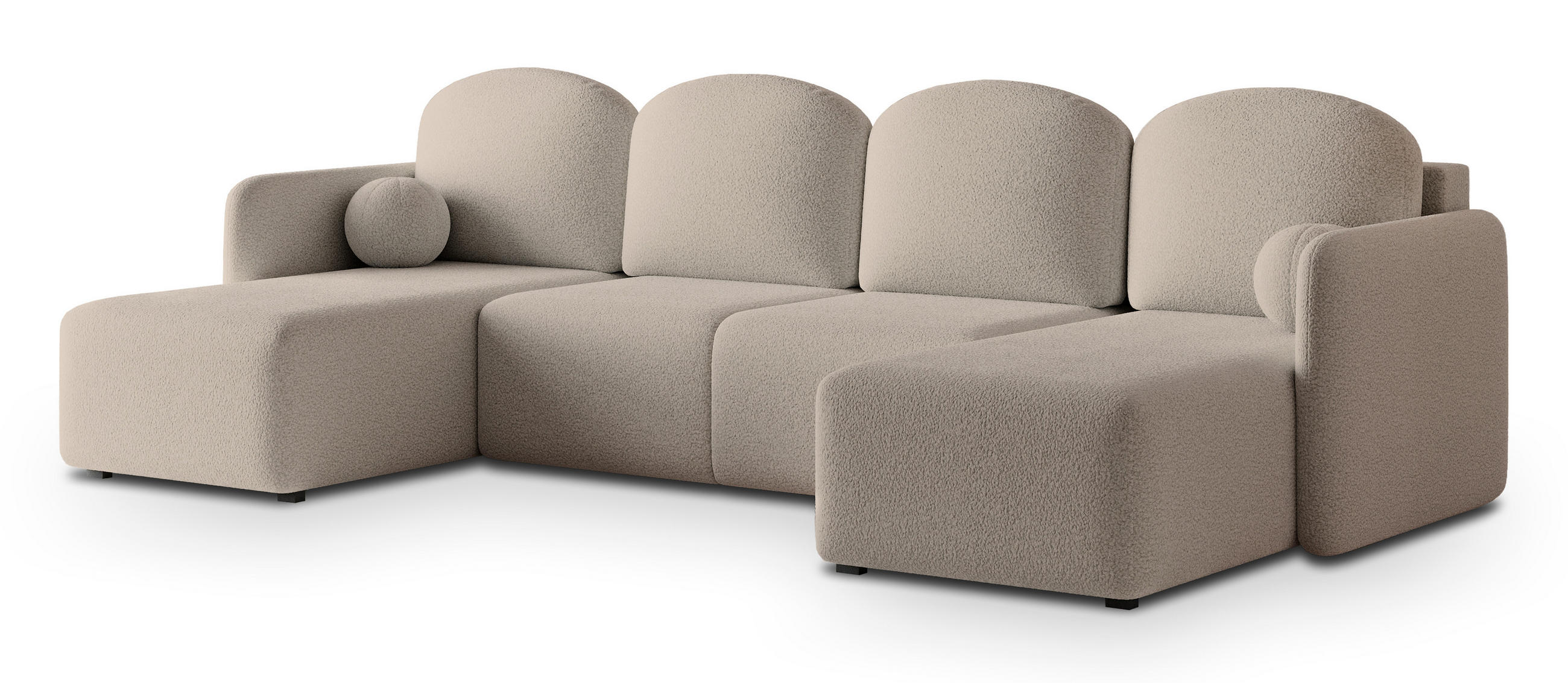WOHNLANDSCHAFT NUBERO Beige Boucle-Stoff mit Schlaffunktion - Beige, Holz (285/85/143cm) - MASSENO