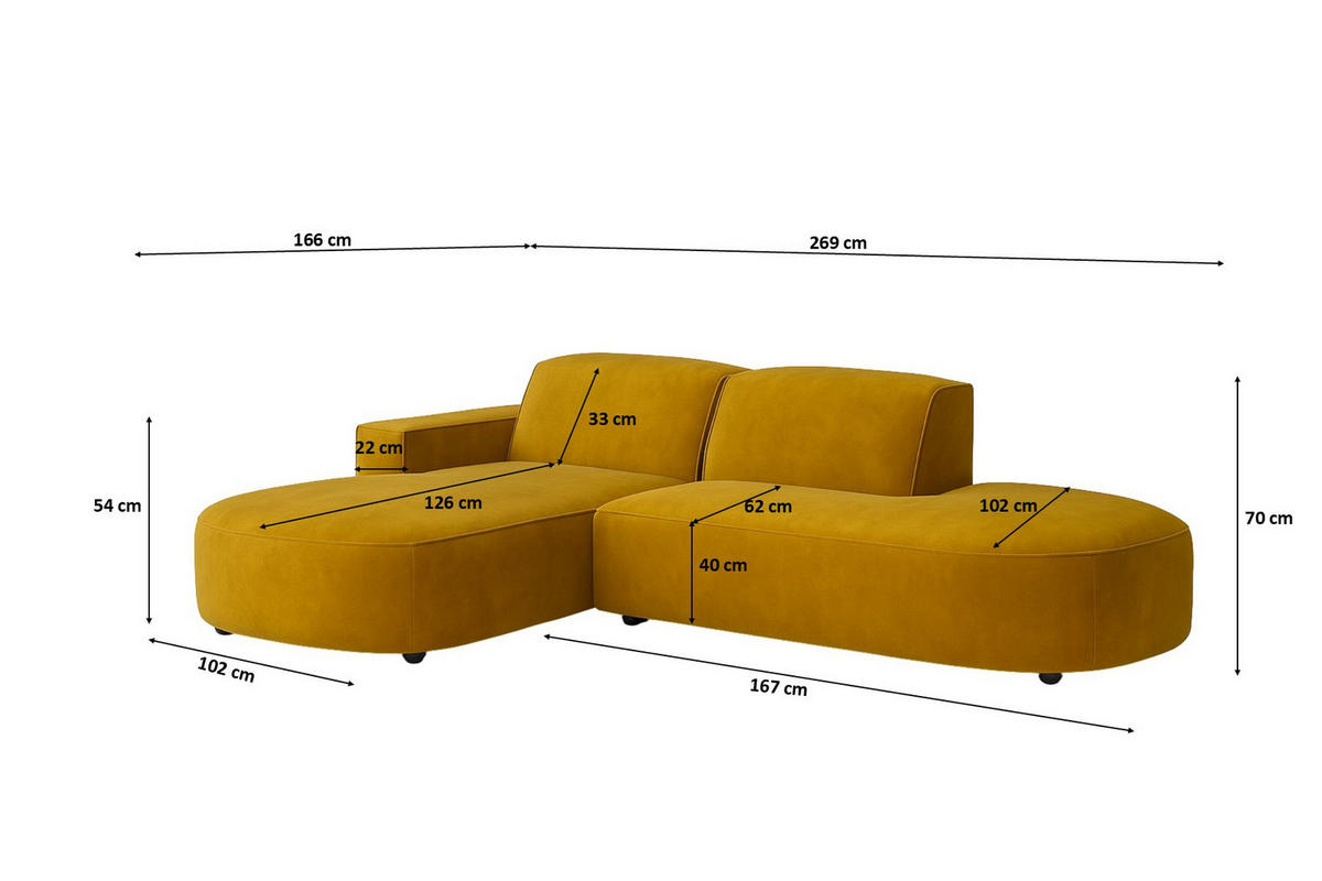 ECKSOFA Cursal Atelier, Stoff Salvador, Gelb, Links - Gelb, Holz (269/166cm) - Kaiser Möbel