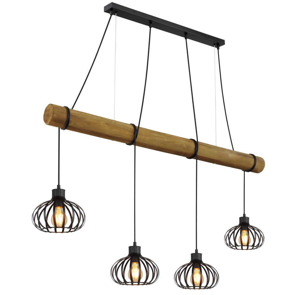 PENDELLEUCHTE CALDWELL, Metall, Schwarz matt, 4-flammig - Schwarz, Holz (125/20/150cm) - Globo Lighting