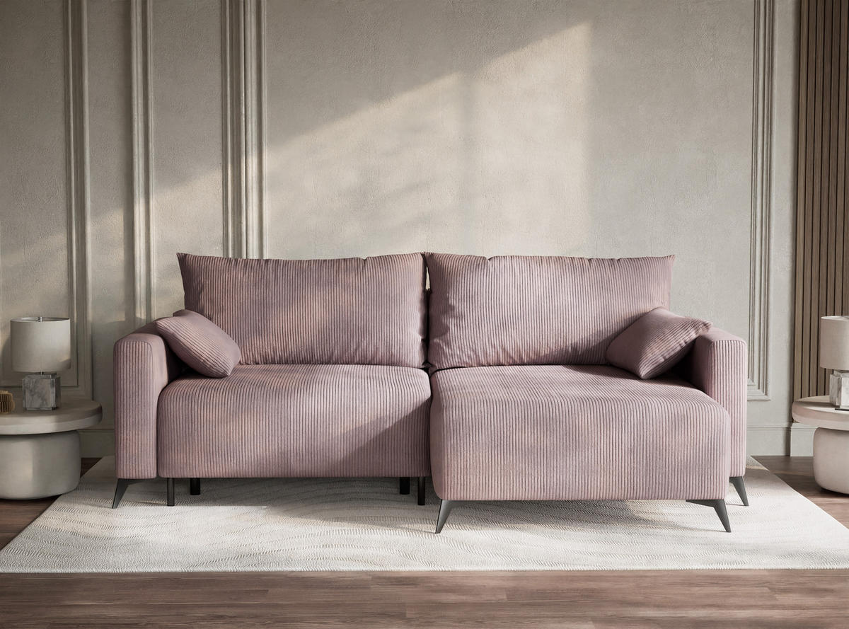 ECKSOFA MIT SCHLAFFUNKTION Leon Lila Samtstoff - Flieder/Schwarz, Holz/Holzwerkstoff (239/148cm) - Maison de Reve
