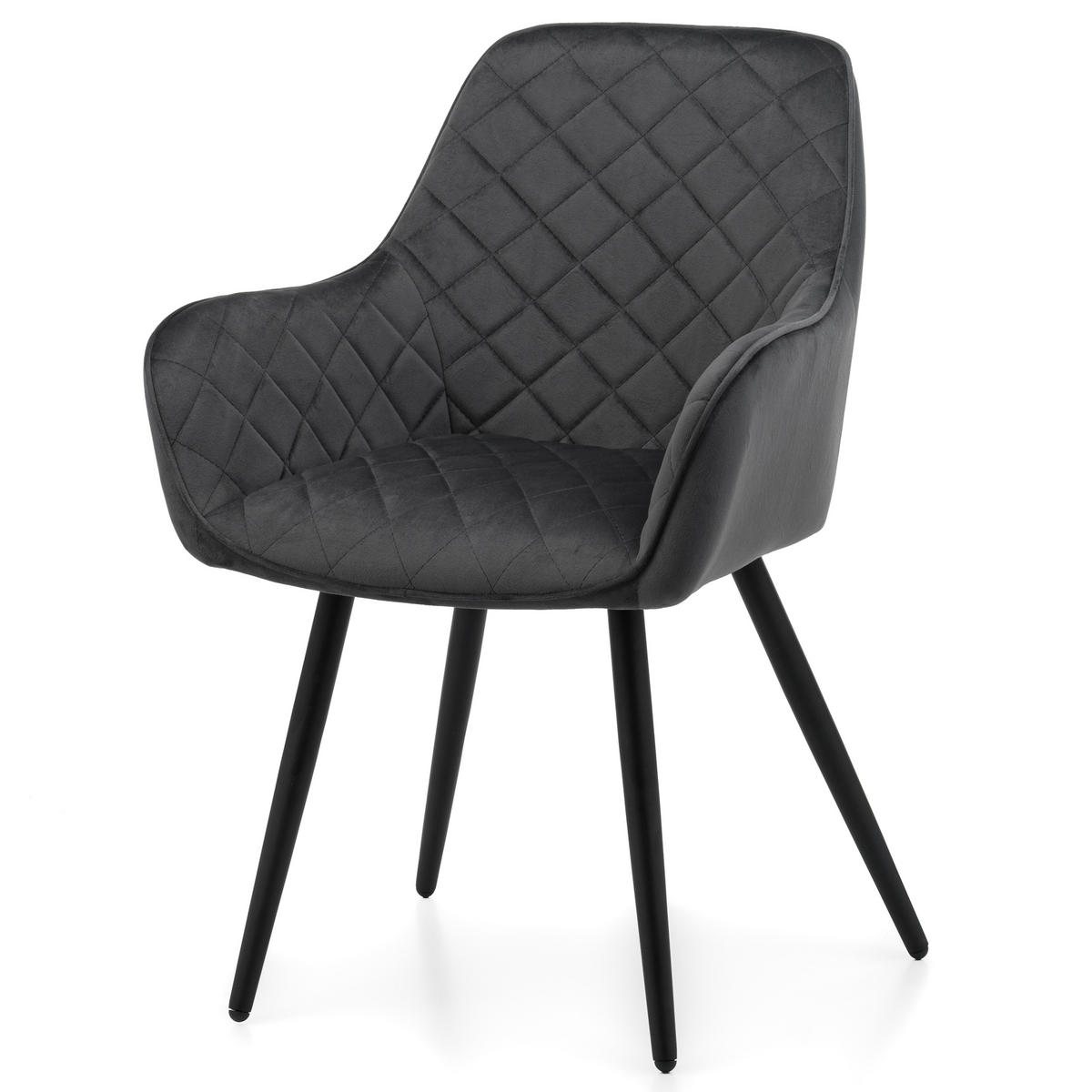 STUHL COLIN gespolsterter mit Steppung - grau - Samt Velours - Schwarz/Grau, Textil/Metall (58/87/61cm) - NEW HOME