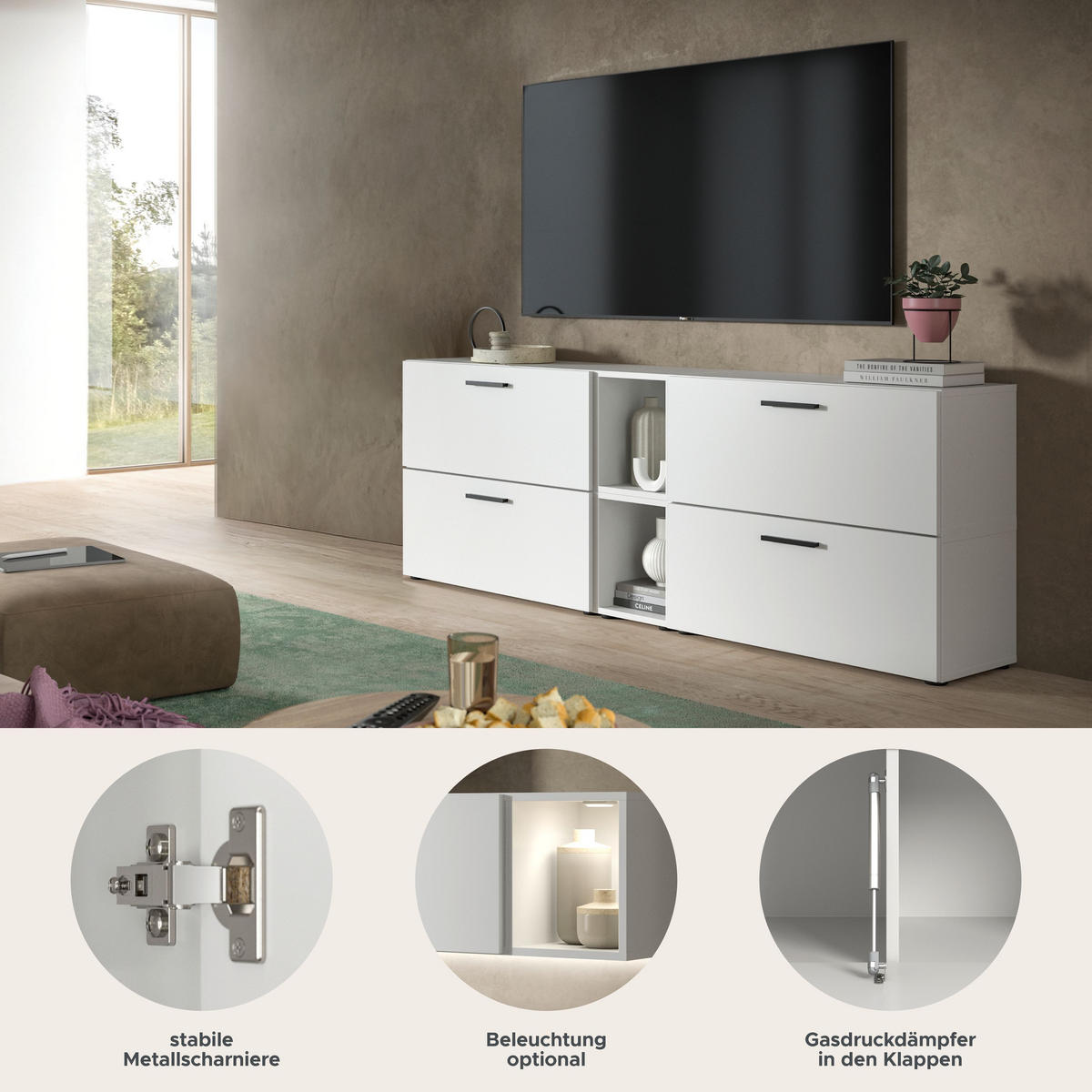 WOHNKOMBINATION Primo (B/H/T: ca. 176/67/34 cm) in Weiß/weiß - Weiß, Holzwerkstoff (176/67/34cm)