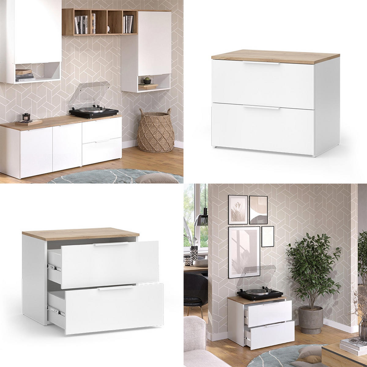KOMMODE Wido Weiß/Sonoma 60 x 50 cm mit Tür - Weiß/Sonoma Eiche, Holzwerkstoff (60/50/40cm) - Vicco