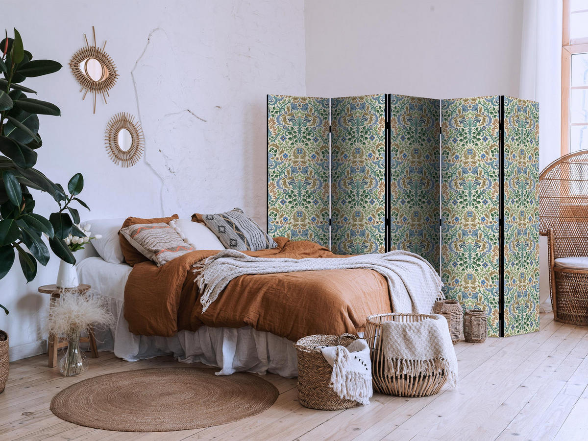 PARAVÁN Jednostranný 5-dielny 225x172 cm Farebné Ornamenty - viacfarebná, drevo/textil (225/172/3cm) - Muralo