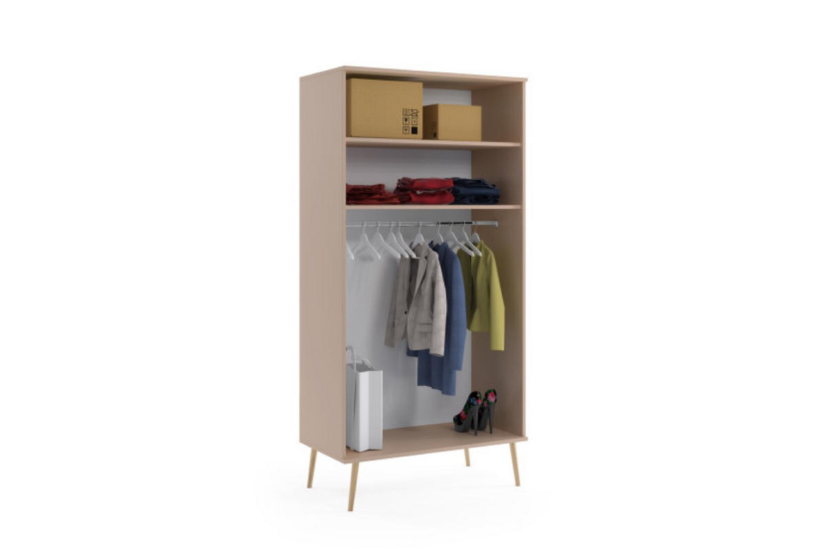 SCHRANK Macchiato Boho Tiefe Holzbeine 2 Regale Und Kleiderstange - Beige, Holzwerkstoff (100/202/52cm) - Sepro Meble