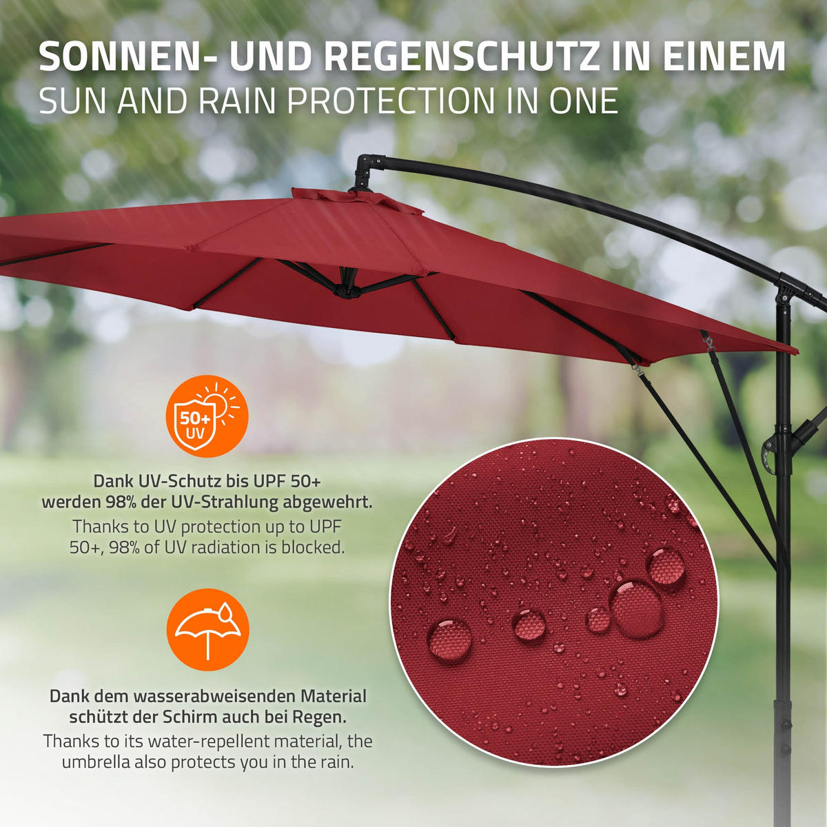 AMPELSCHIRM Ø 300 cm in Rot aus Aluminium - Rot, Metall (300/300cm) - ML-DESIGN