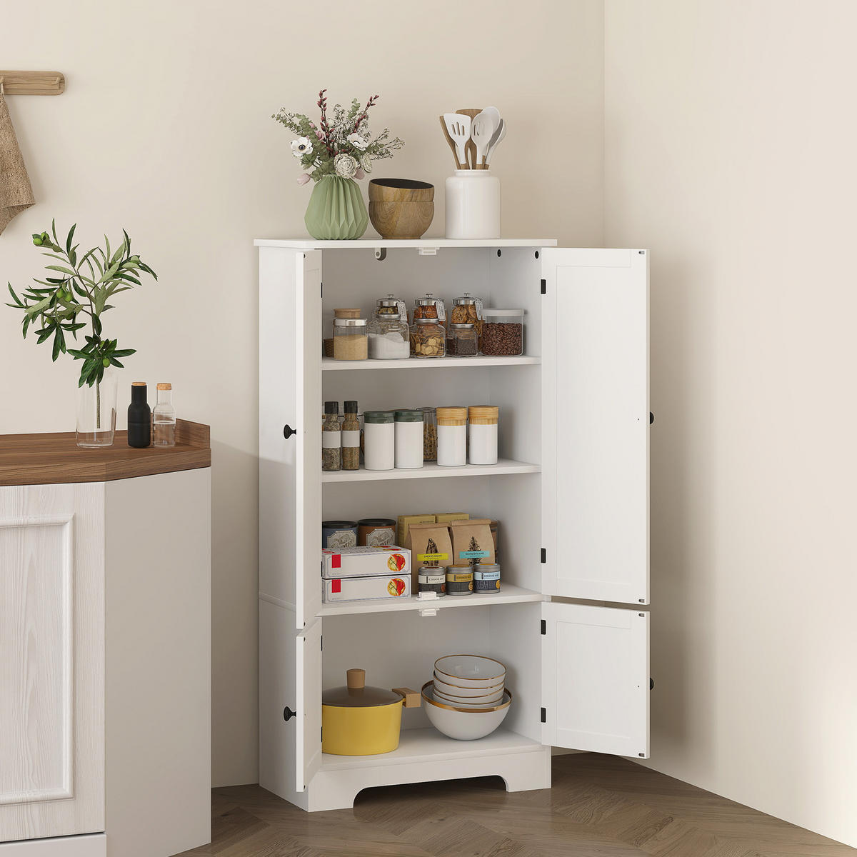 HIGHBOARD DE-11164 2 Schränke & verstellbarem Boden Weiß - Weiß, Holzwerkstoff (30/123/58.2cm) - ComfortXL