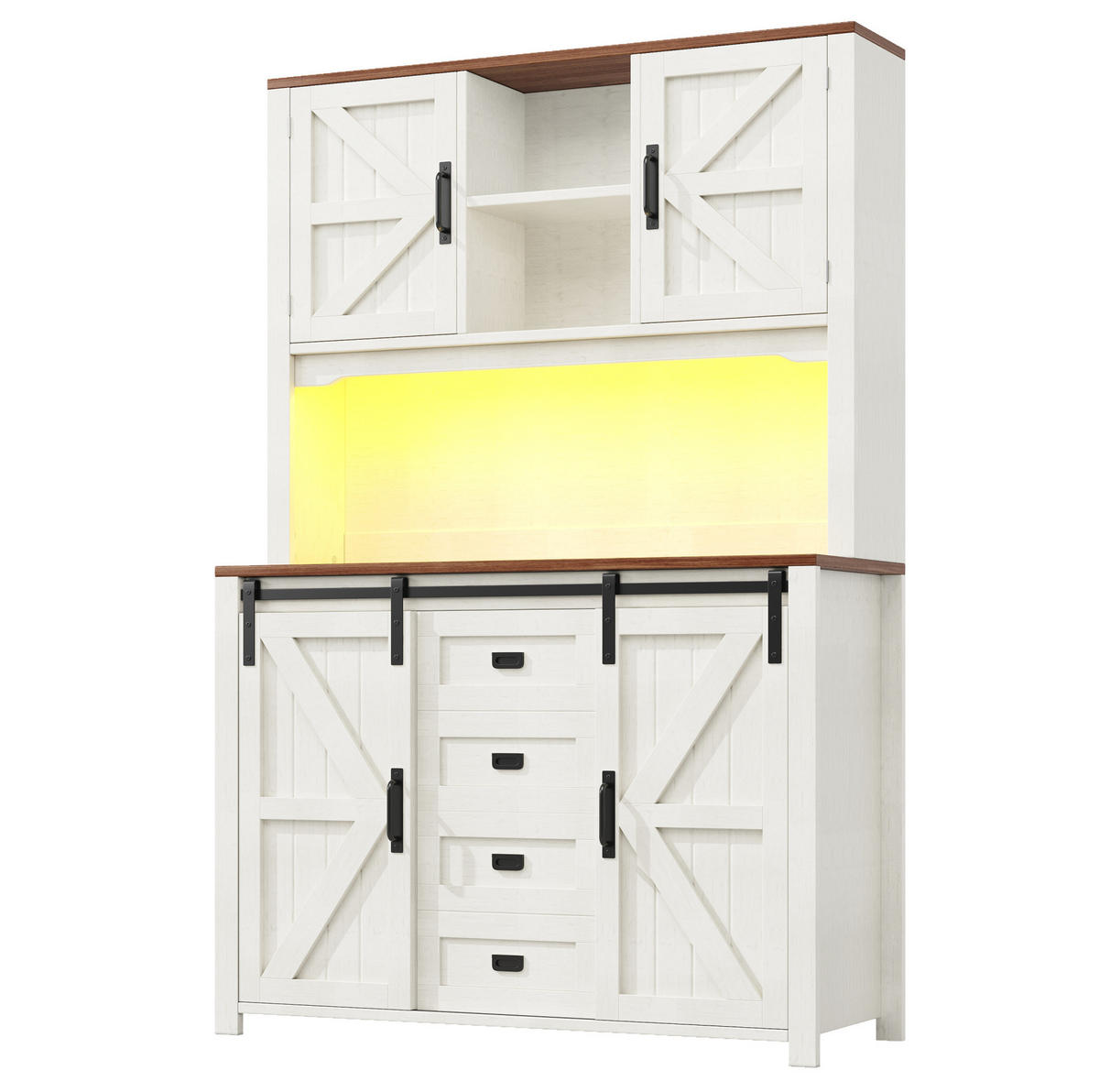 BUFFET 115/40/174,7 cm weiß aus MDF und Metall mit LED - Weiß, Holzwerkstoff (115/174.7/40cm) - OKWISH