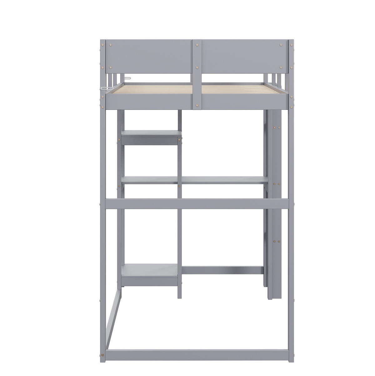 VISOKA postelja 90/200 cm siva z odlagalnim regalom iz masivnega lesa - siva, leseni material (90/200cm) - OKWISH