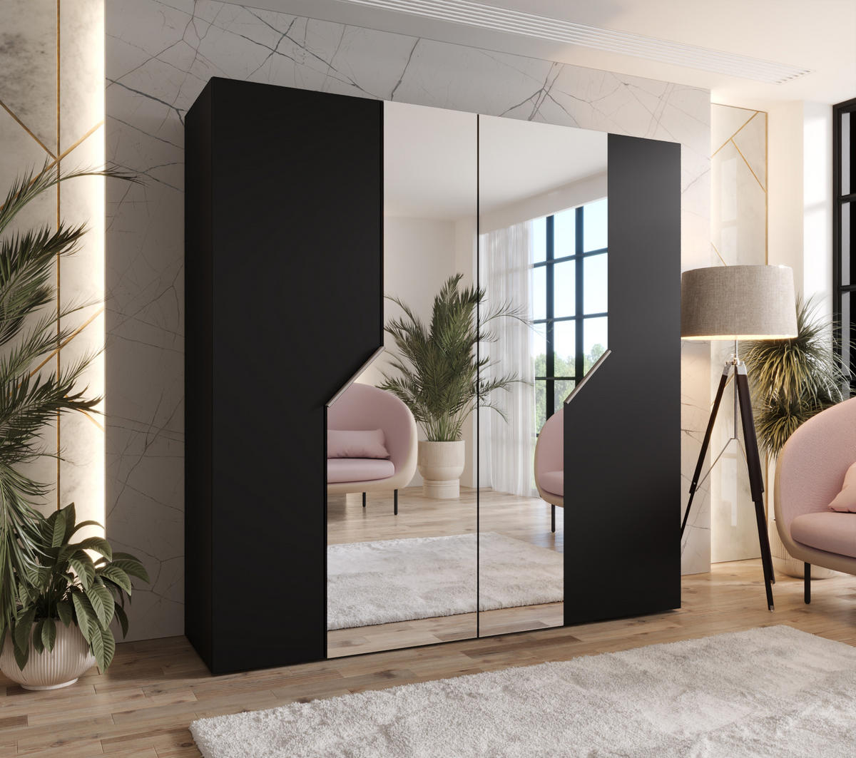 DREHTÜRENSCHRANK 202/200/52 4-türig - Beige/Schwarz, Holz/Metall (200/202/52cm) - Abiks Möbel