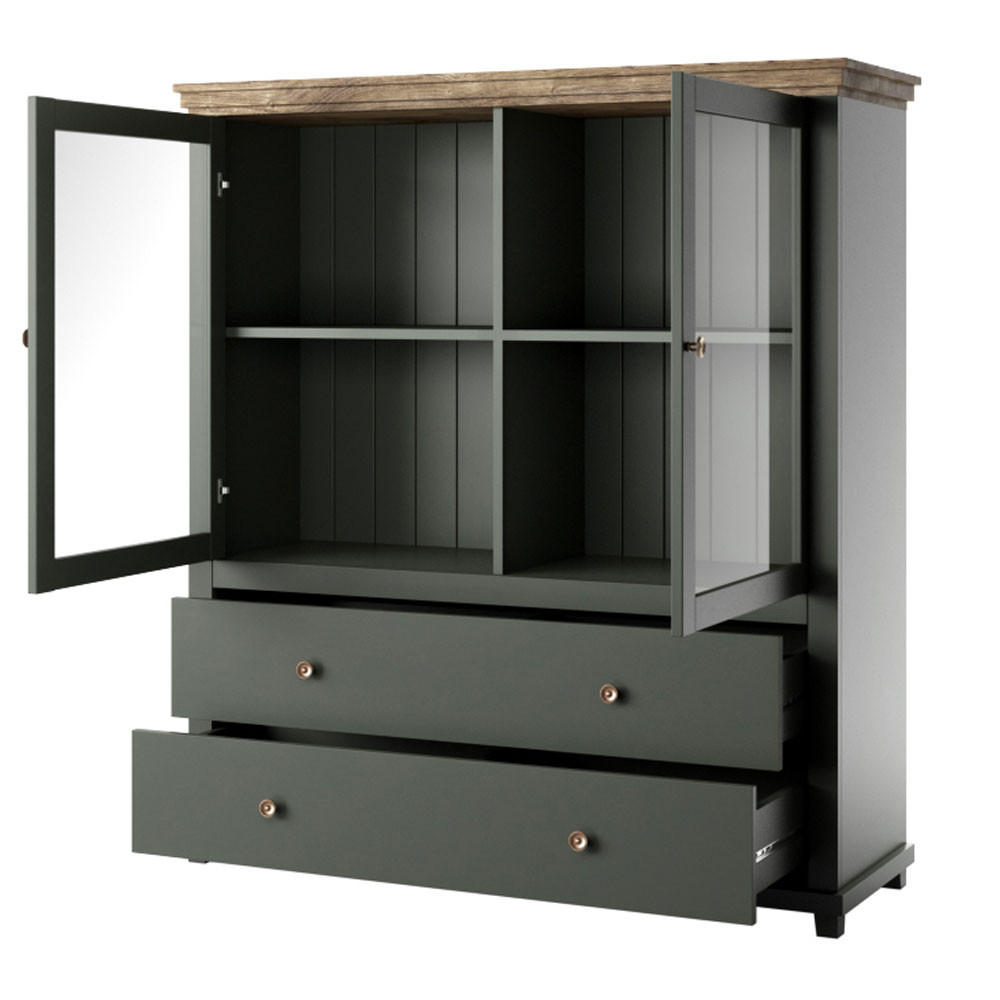 HIGHBOARD Elda Grün / Eiche Lefkas 126 / 42 / 138 cm - Grün, Holz/Holzwerkstoff (126/138/42cm) - Feldmann-Wohnen