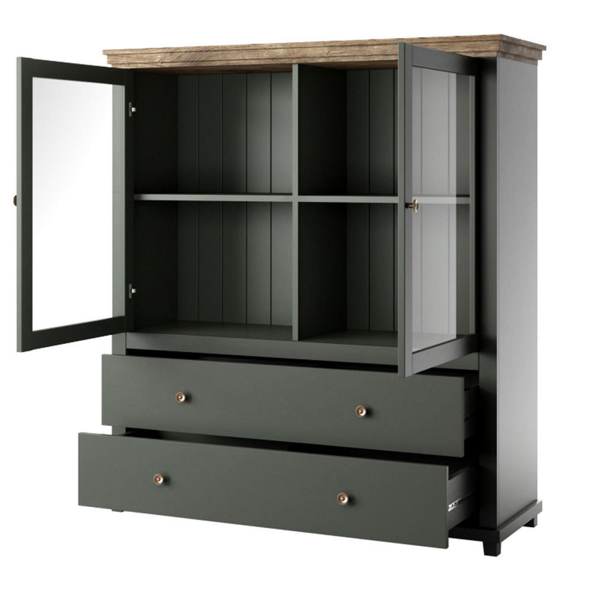 HIGHBOARD Elda Grün / Eiche Lefkas 126 / 42 / 138 cm - Grün, Holz/Holzwerkstoff (126/138/42cm) - Feldmann-Wohnen