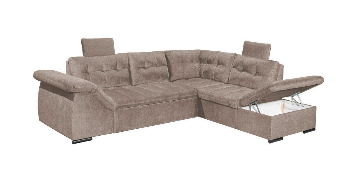 ECKSOFA mit Schlaffunktion und Bettkasten, verstellbare Armlehnen - Sandfarben, Textil (283/217cm) - ed exciting design