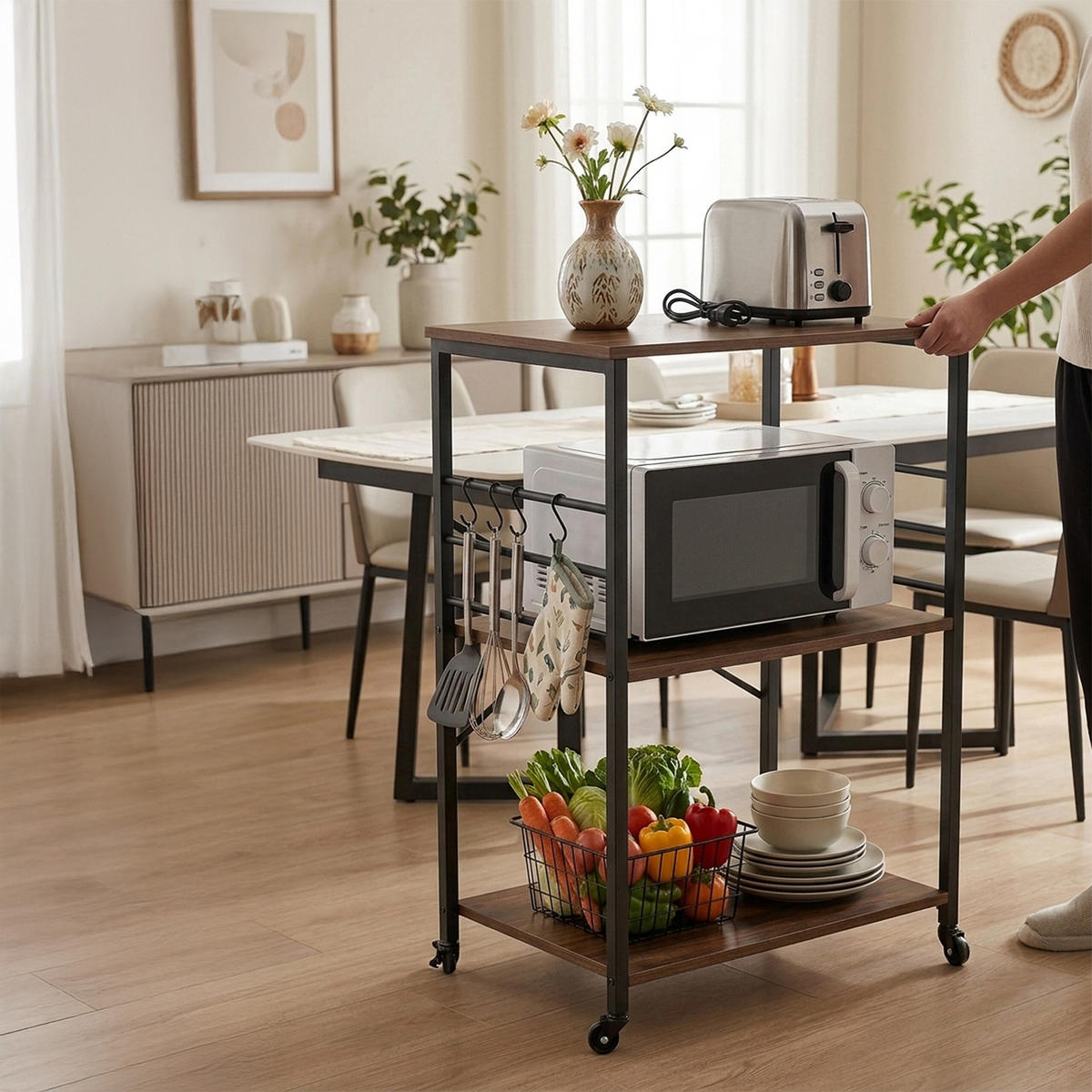 VOZIČEK za postrežbo - večbarvno, kovina/leseni material (60/89/40cm) - Relaxdays