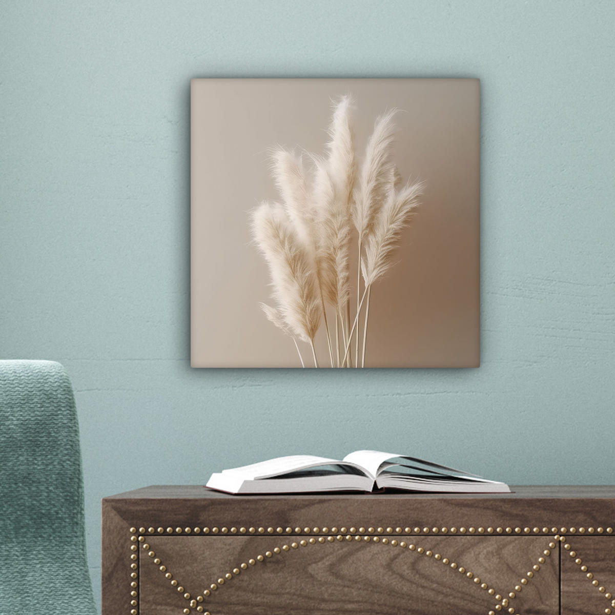 LEINWANDBILD Pampasgras - Federn - Pastell - Weiß 20x20 cm - Naturfarben, Textil (20/20cm) - MuchoWow