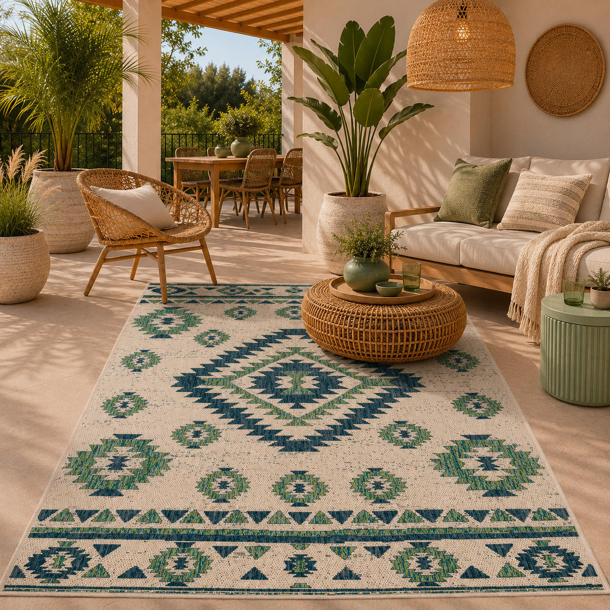 IN- UND OUTDOOR TEPPICH CARPETTO VINTAGE - Petrol, Textil (160/235cm) - Pergamon