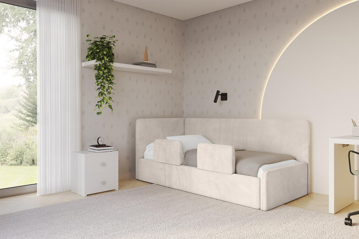 EINZELLBETT Jugendbett mit Bettkasten, Rechts - NORY 100x200 Beige - Sandfarben, Holzwerkstoff/Textil (100/200cm) - ALTDECOR