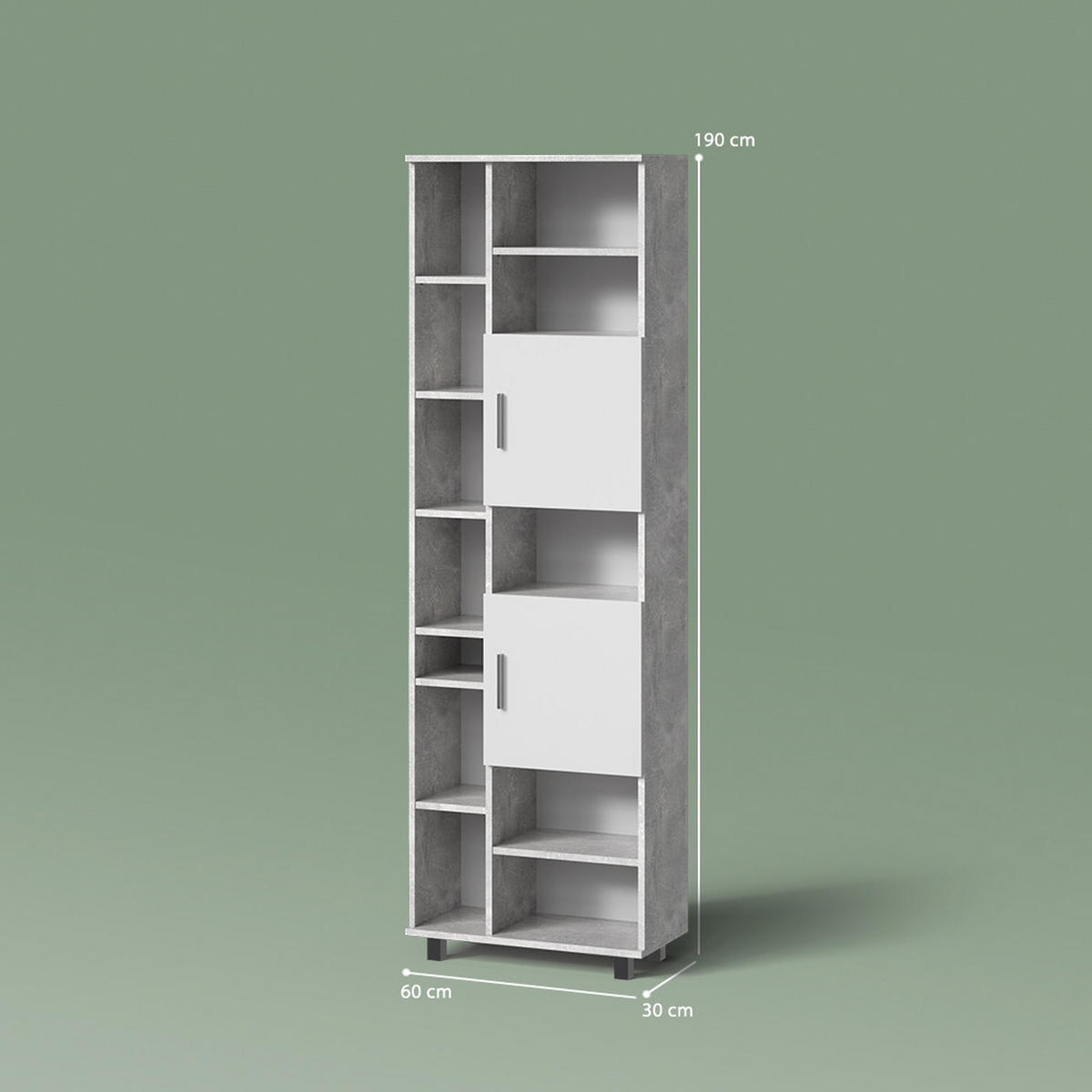 BADSCHRANK Eisak Beton 60 x 190 cm - Schieferfarben/Grau, Holzwerkstoff (60/190/30cm) - Livinity®