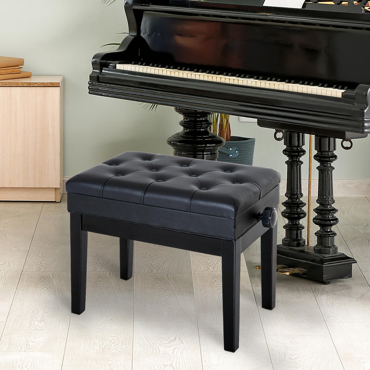 KLAVIERBANK DE-07227 höhenverstellbar mit Stauraum und Holzbeinen Schwarz - Schwarz, Holz (33/58/545cm) - ComfortXL