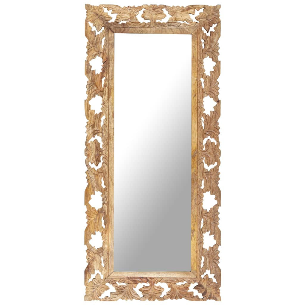 SPIEGEL Handgeschnitzt Braun 110x50 cm Massivholz Mango - Braun, Holz (50/2.5/110cm) - furnicato