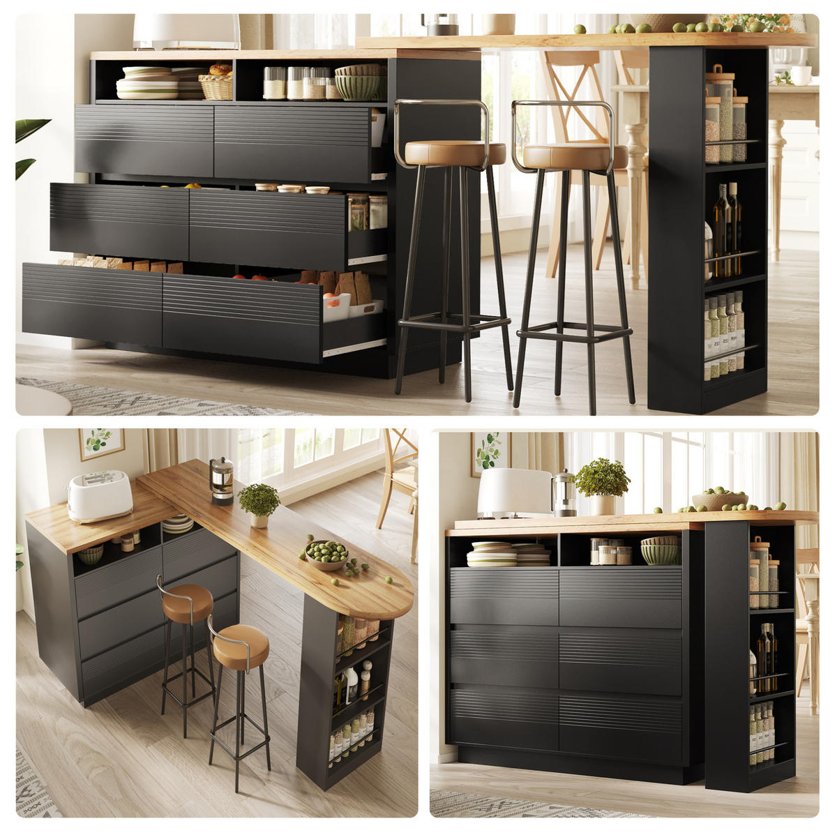 BARTISCH ausziehbar 137-215 x 39 x 102,3 cm MDF Schwarz mit 6 Schubladen - Schwarz, Holzwerkstoff (39/102.3/215cm) - Meubliv