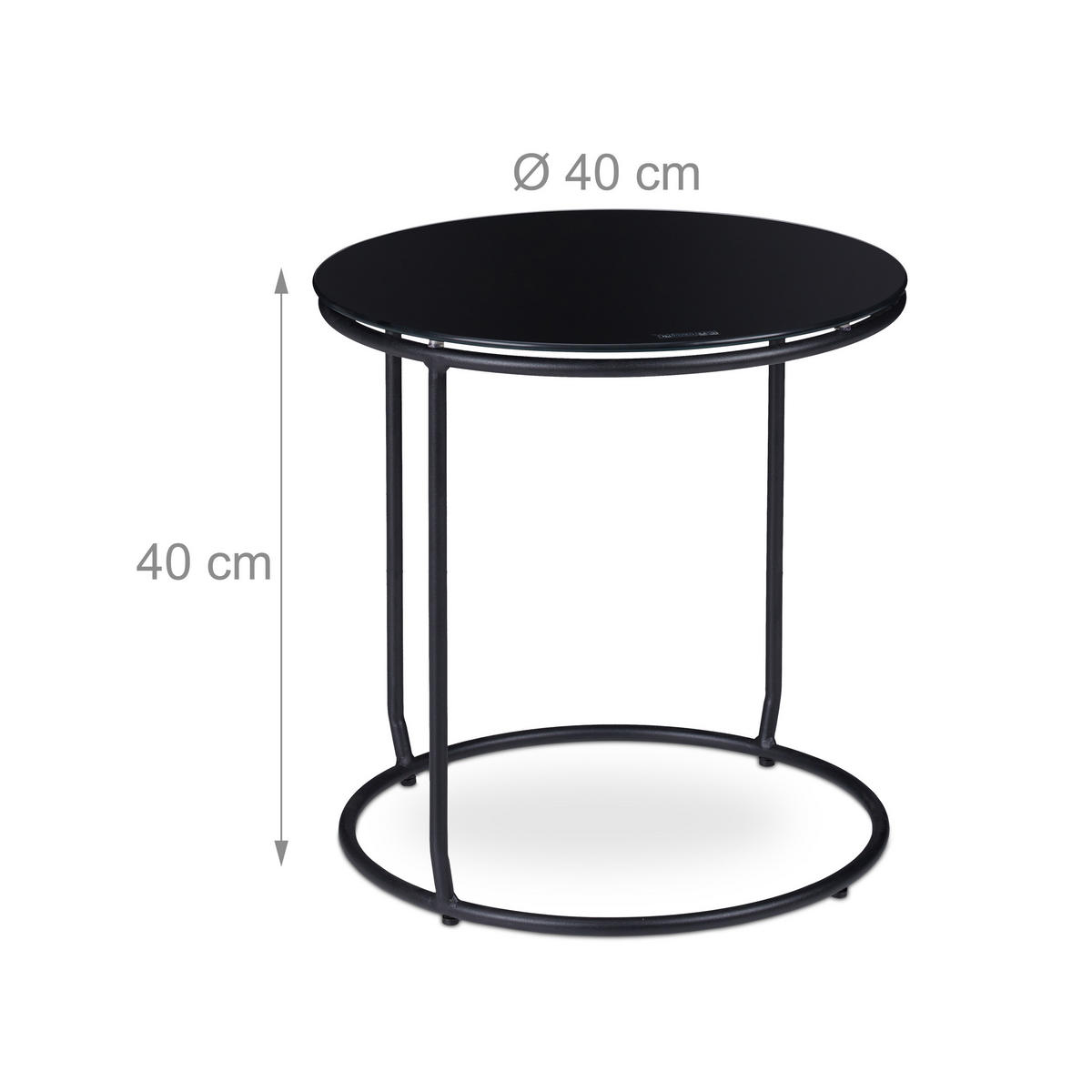 BEISTELLTISCH mit Hocker - Schwarz, Glas/Textil (40/40/40cm) - Relaxdays