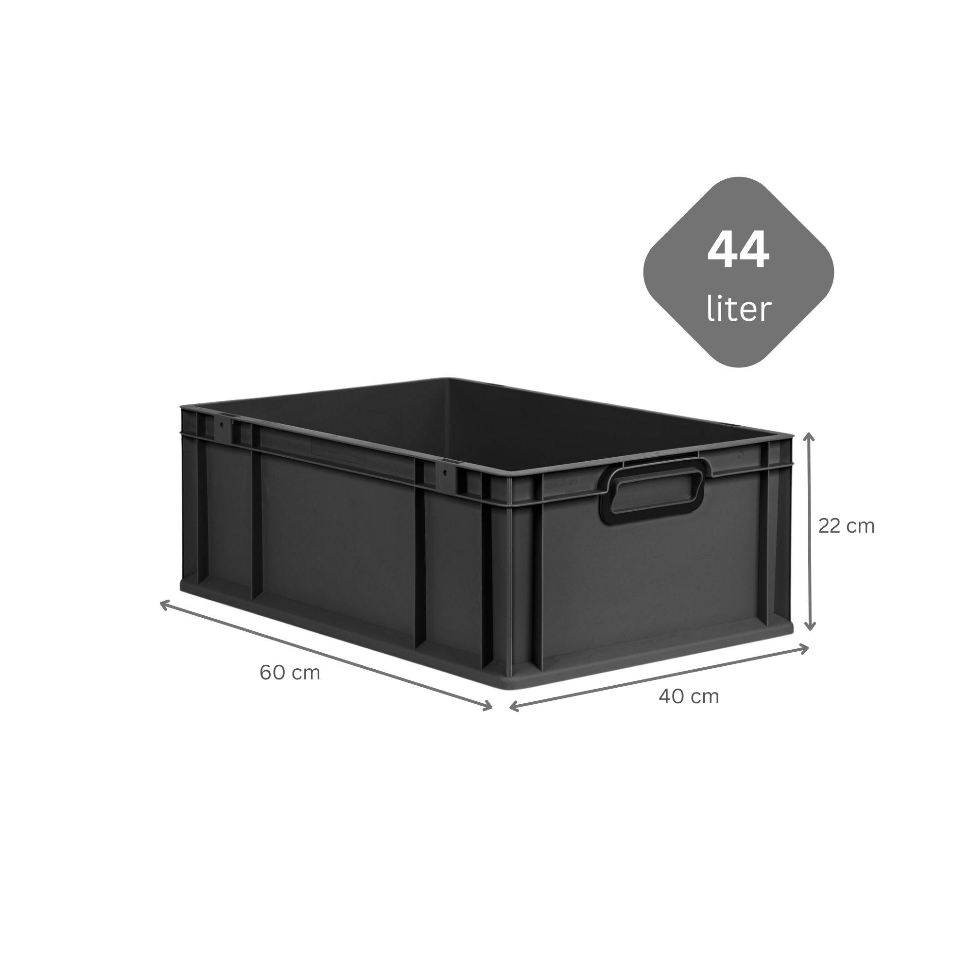 EUROBOX NextGen Color 22x40x60 cm 44 Liter Griffe schwarz zu, Schwarz - Anthrazit/Schwarz, Kunststoff (40/22/60cm) - PROREGAL