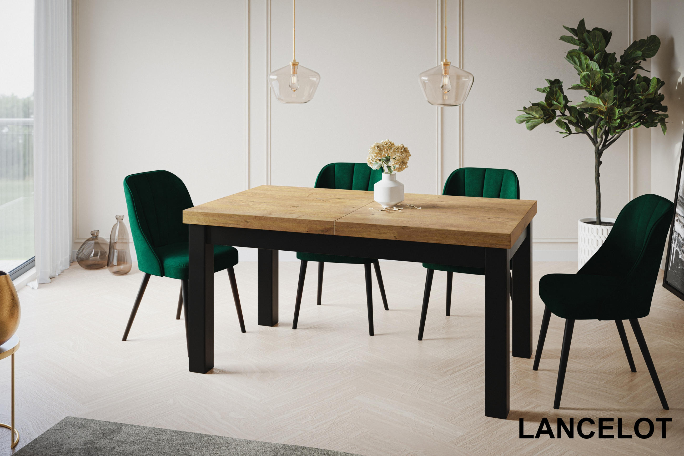 ESSZIMMERTISCH CLASSIC, ausziehbarer Tisch 200-300X100X78 cm, Farbe: LANCELOT, mit Holzbeinen in Farbe Schwarz - Beige/Schwarz, Holzwerkstoff (200/100/78cm) - Alpi-Möbel