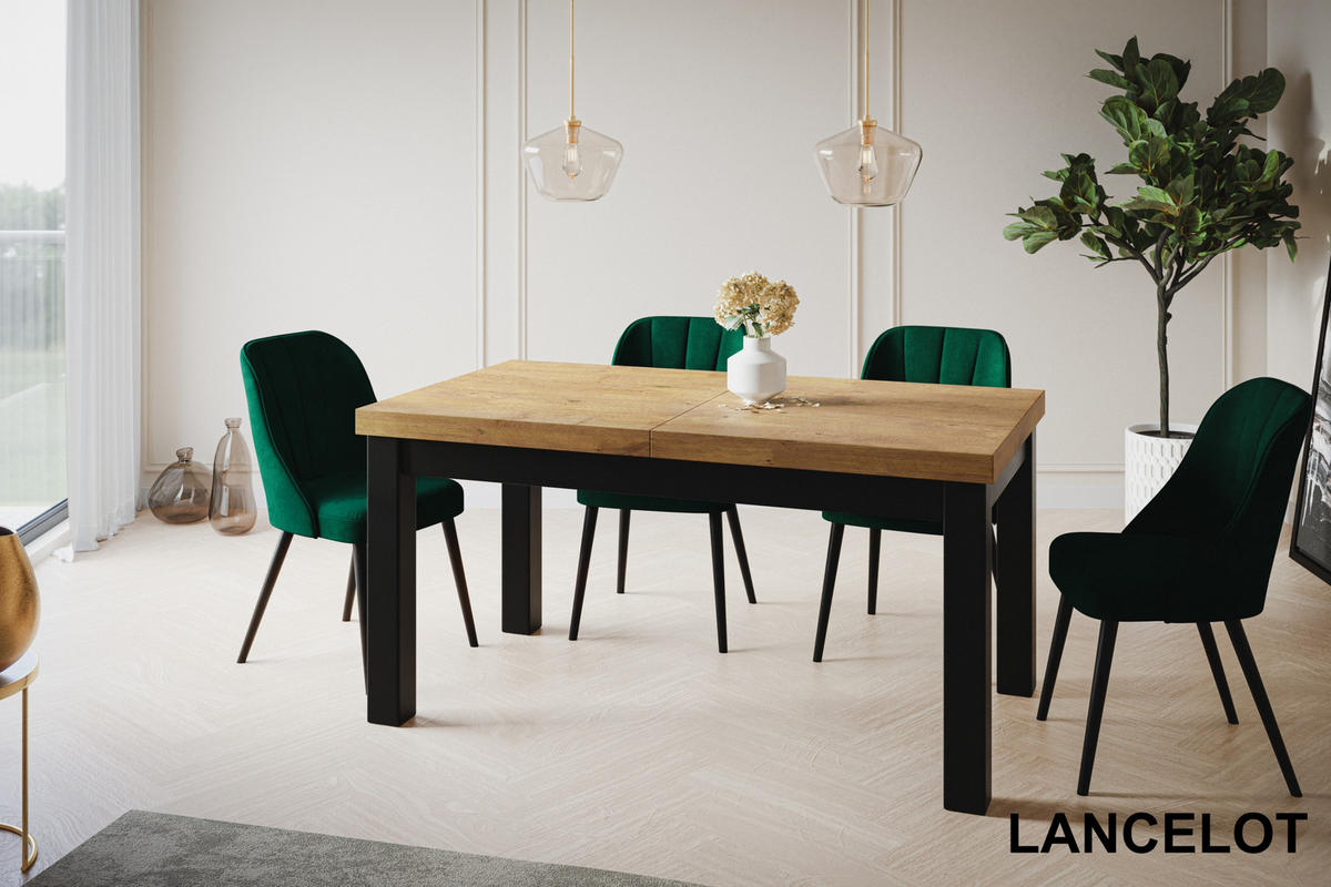 ESSZIMMERTISCH CLASSIC, ausziehbarer Tisch 170-250X90X78 cm, Farbe: LANCELOT, mit Holzbeinen in Farbe Schwarz - Beige/Schwarz, Holzwerkstoff (170/90/78cm) - Alpi-Möbel