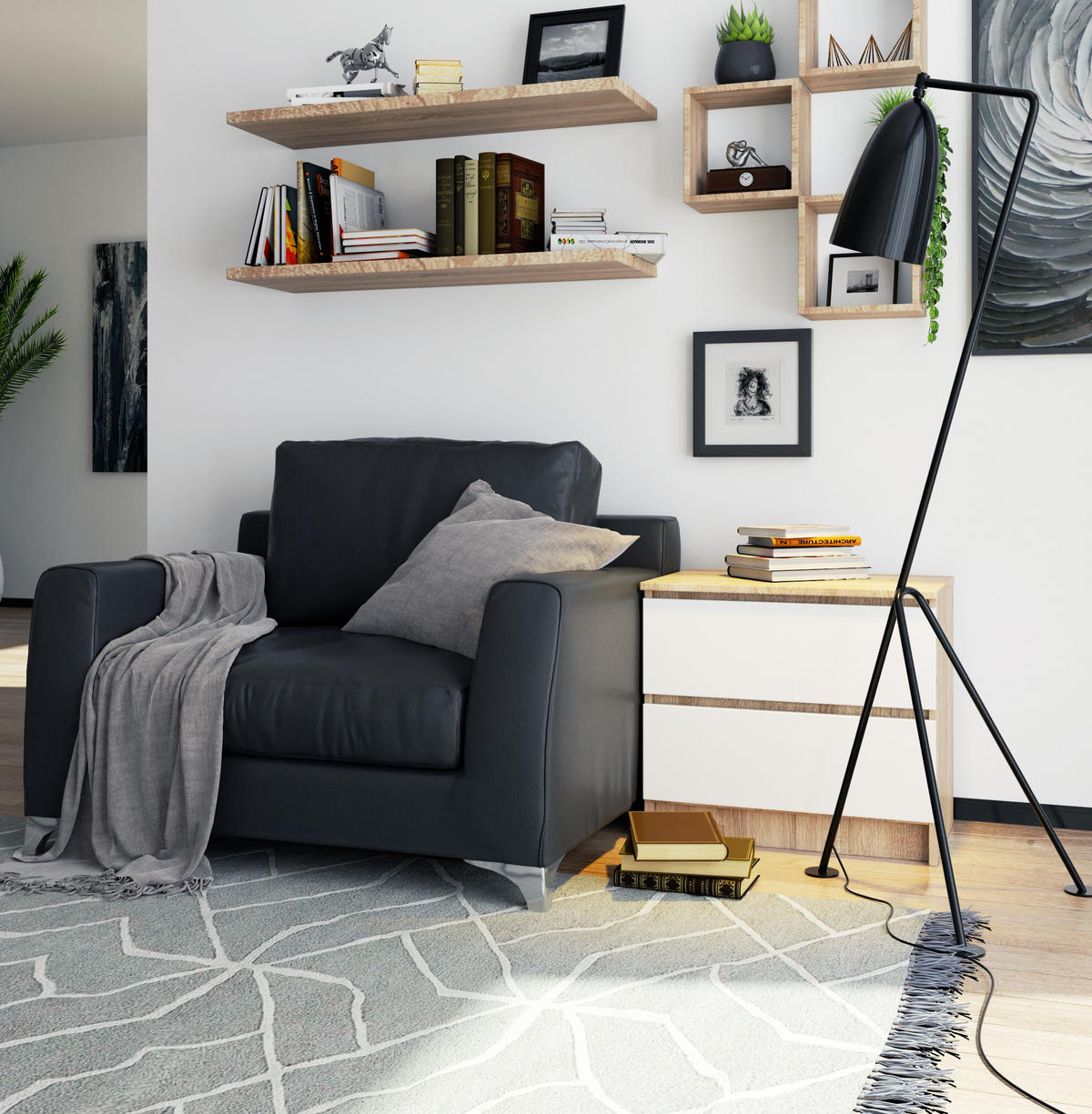 KOMMODE Eiche Sonoma, Weiß 55/60/40 - Weiß, Holzwerkstoff (60/55/40cm) - RAUMHIRSCH FURNITURE