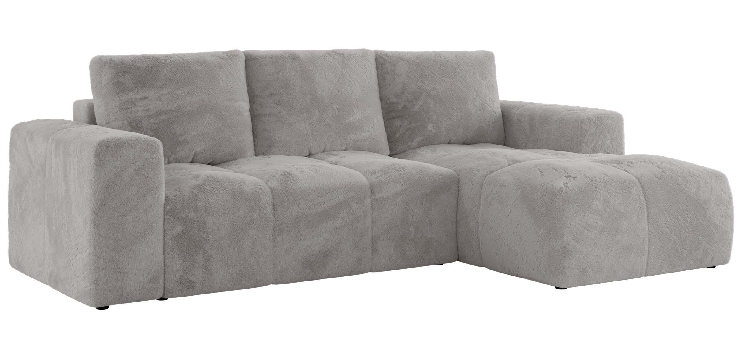 ECKSOFA MONIVA Hellgrau Plüsch - Rechts - Hellgrau/Schwarz, Textil (266/164cm) - MKS