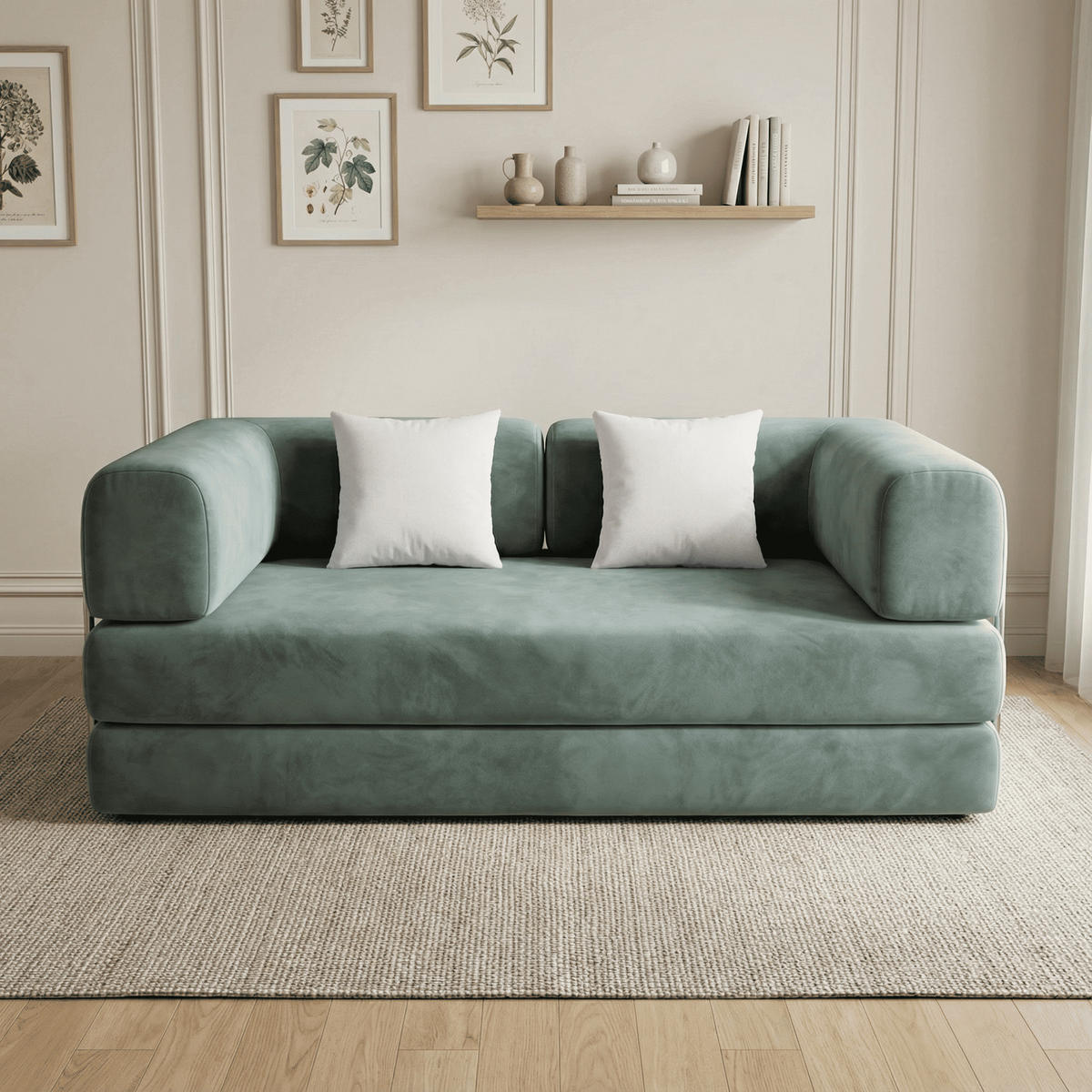 SCHLAFSOFA Kaia Salbei Weiß - Salbeigrün, Textil (180/70/100cm) - COCO Living