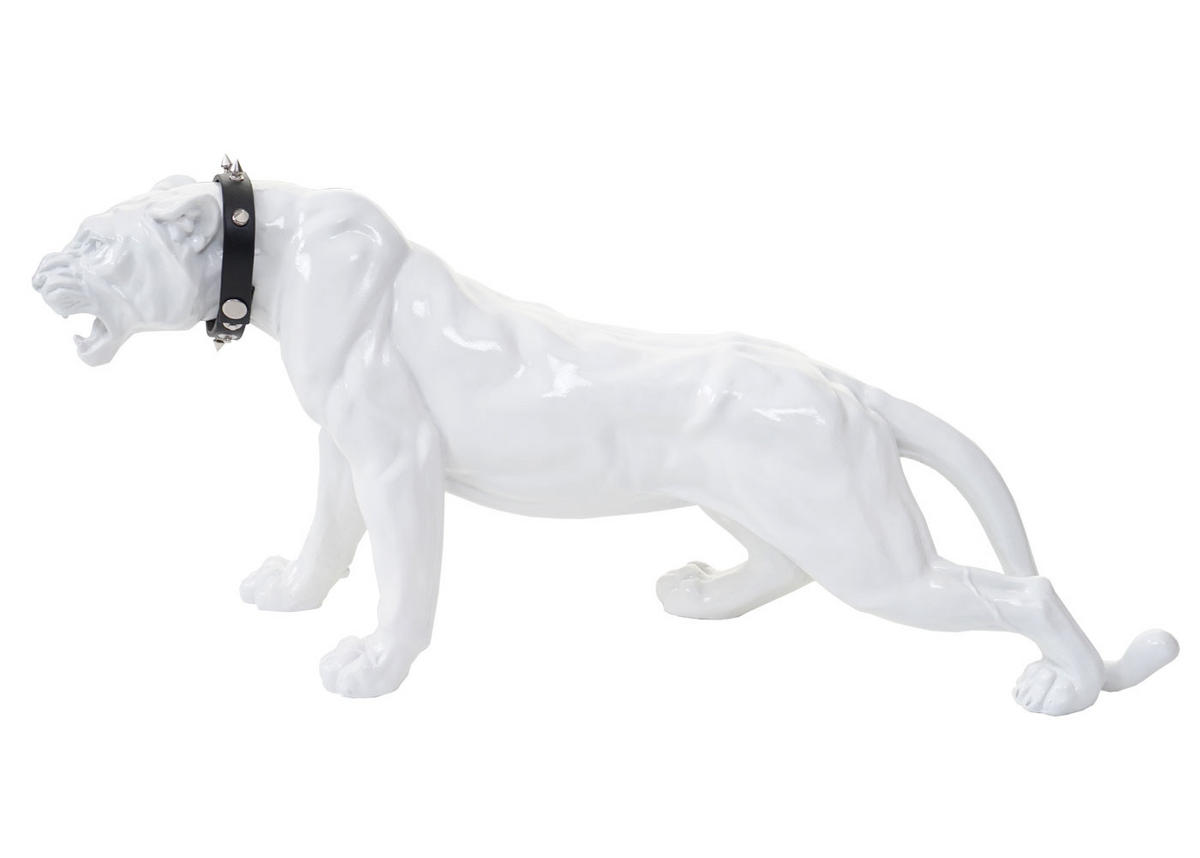 DEKO FIGUR PANTHER MIT HALSBAND Hochganz Reinweiß - Weiß Hochglanz, Stein (18/28/59cm) - MCW