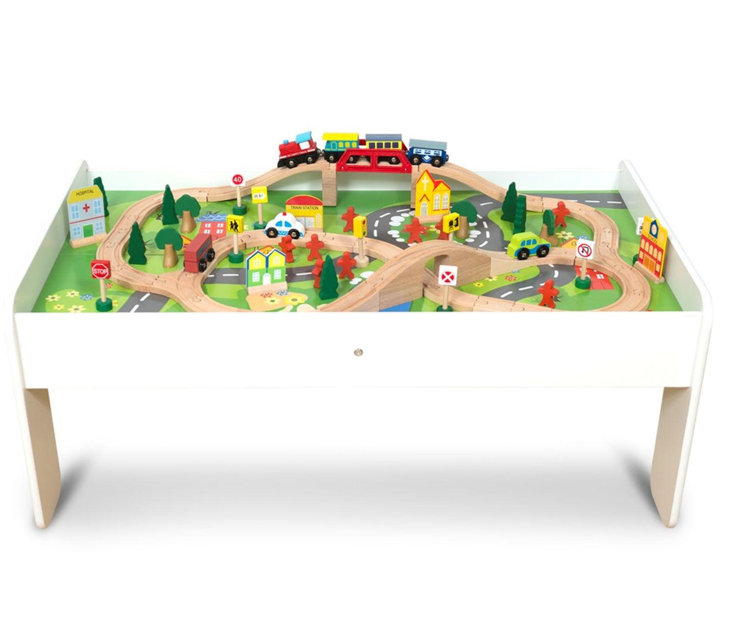 SPIELTISCH mit Holzeisenbahn 90-tlg. - Weiß, Holz (57/98cm) - Coemo