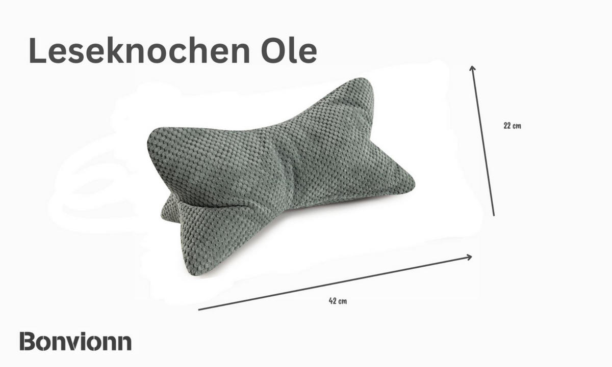KISSEN Leseknochen Ole 3er Set - Salbeigrün/Dunkelgrau, Textil (22/42cm) - Bonvionn